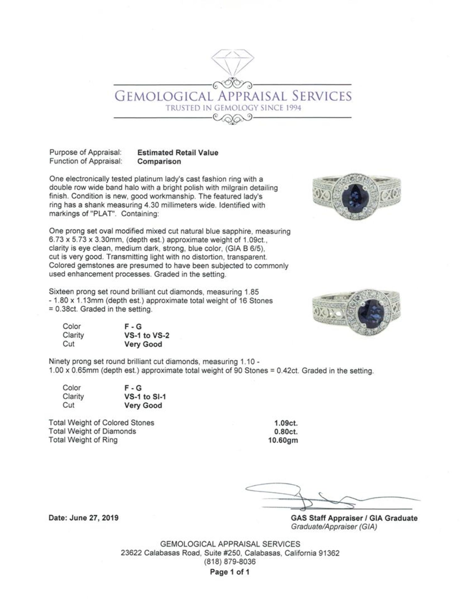 1.89 ctw Sapphire and Diamond Ring - Platinum - Image 5 of 5