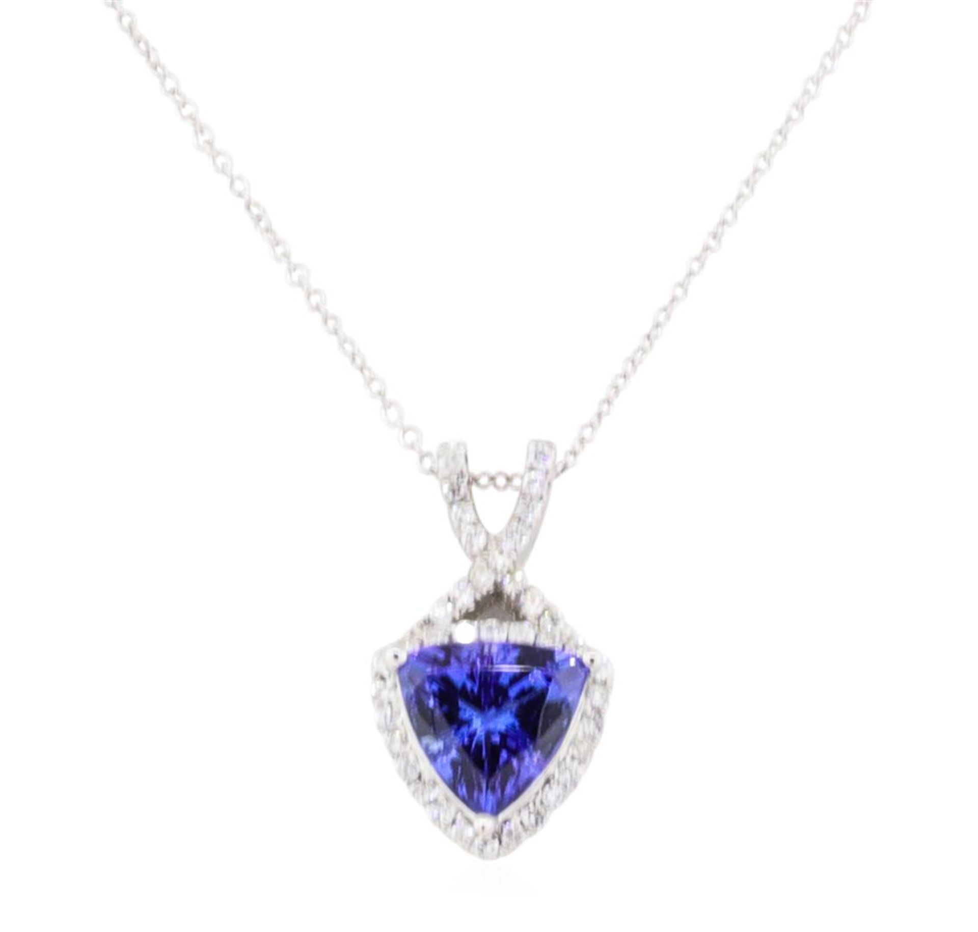 1.48 ctw Tanzanite and Diamond Pendant With Chain - 14KT White Gold - Image 2 of 2