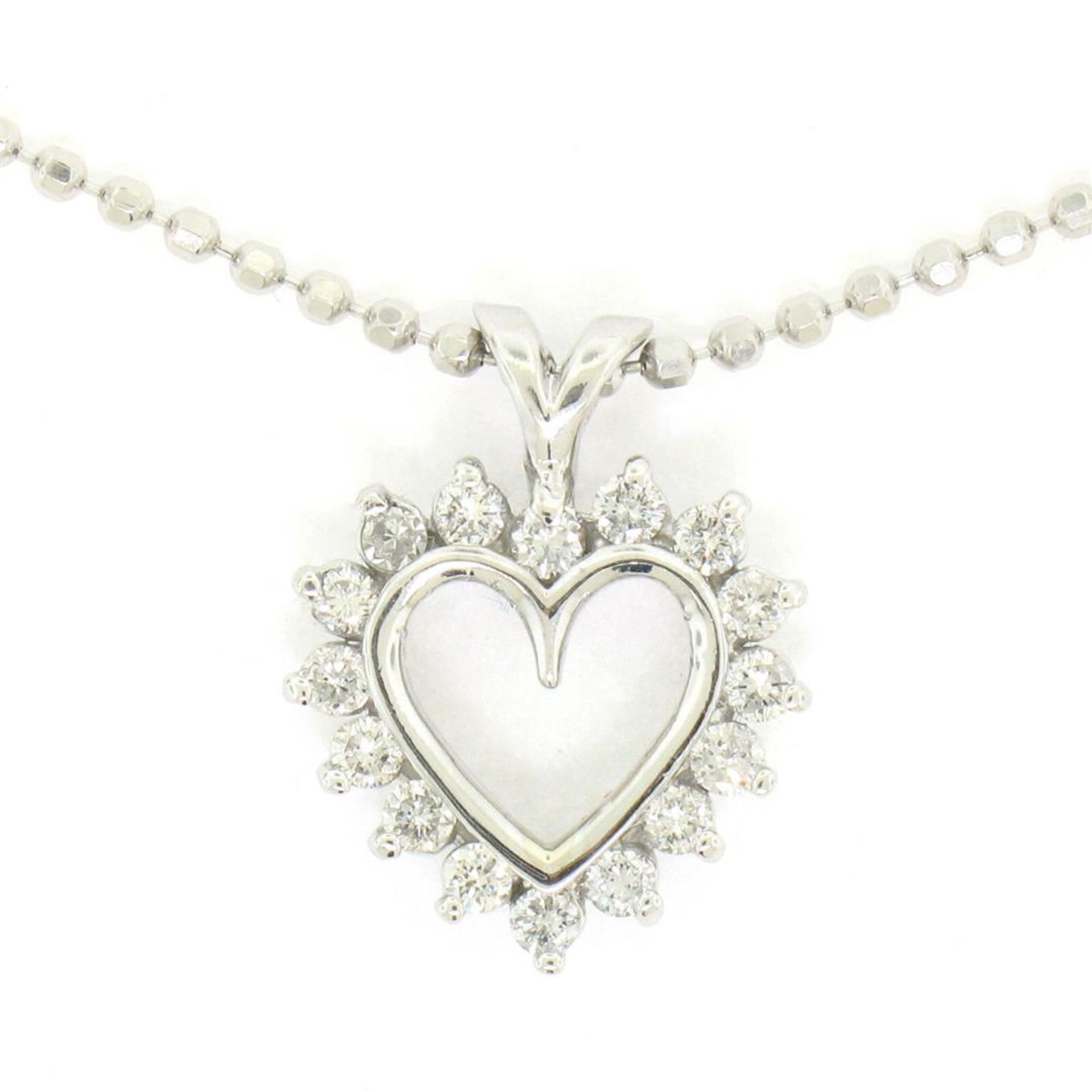 14k White Gold 0.40 ctw Round Brilliant Diamond Open Heart Pendant 18" Bead Chai - Image 2 of 7