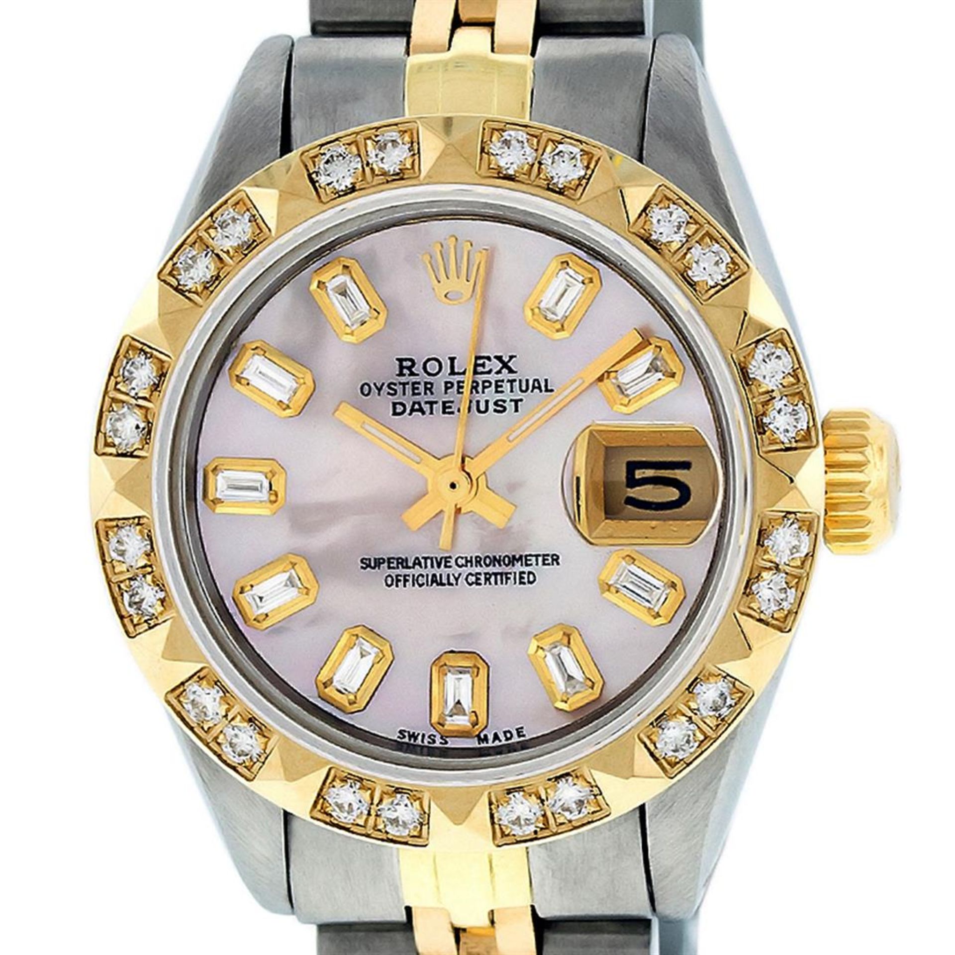 Rolex Ladies 26 2T Pink MOP Baguette 18K YG Diamond Bezel Serviced And Polished - Image 2 of 9