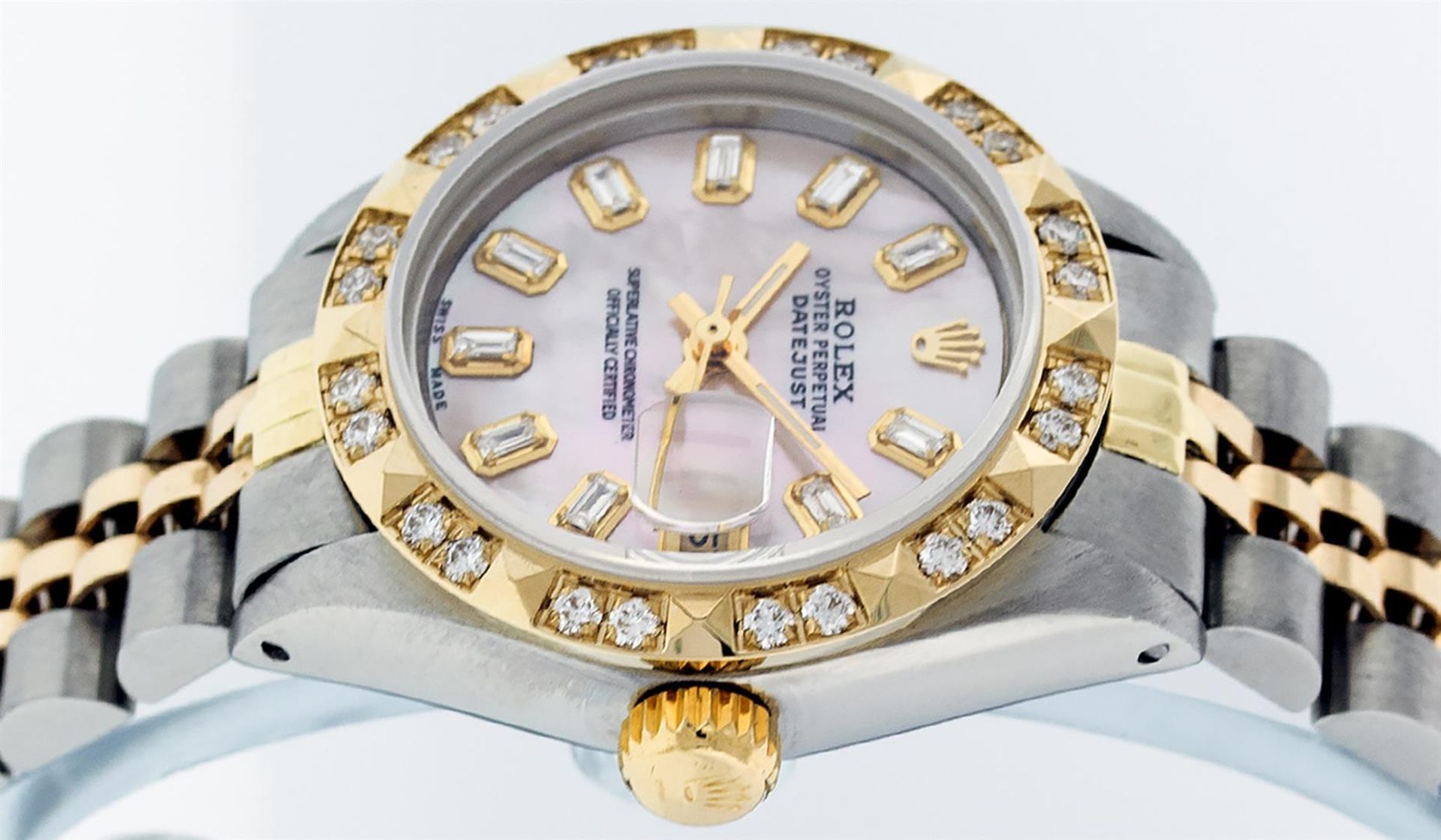 Rolex Ladies 26 2T Pink MOP Baguette 18K YG Diamond Bezel Serviced And Polished - Image 5 of 9