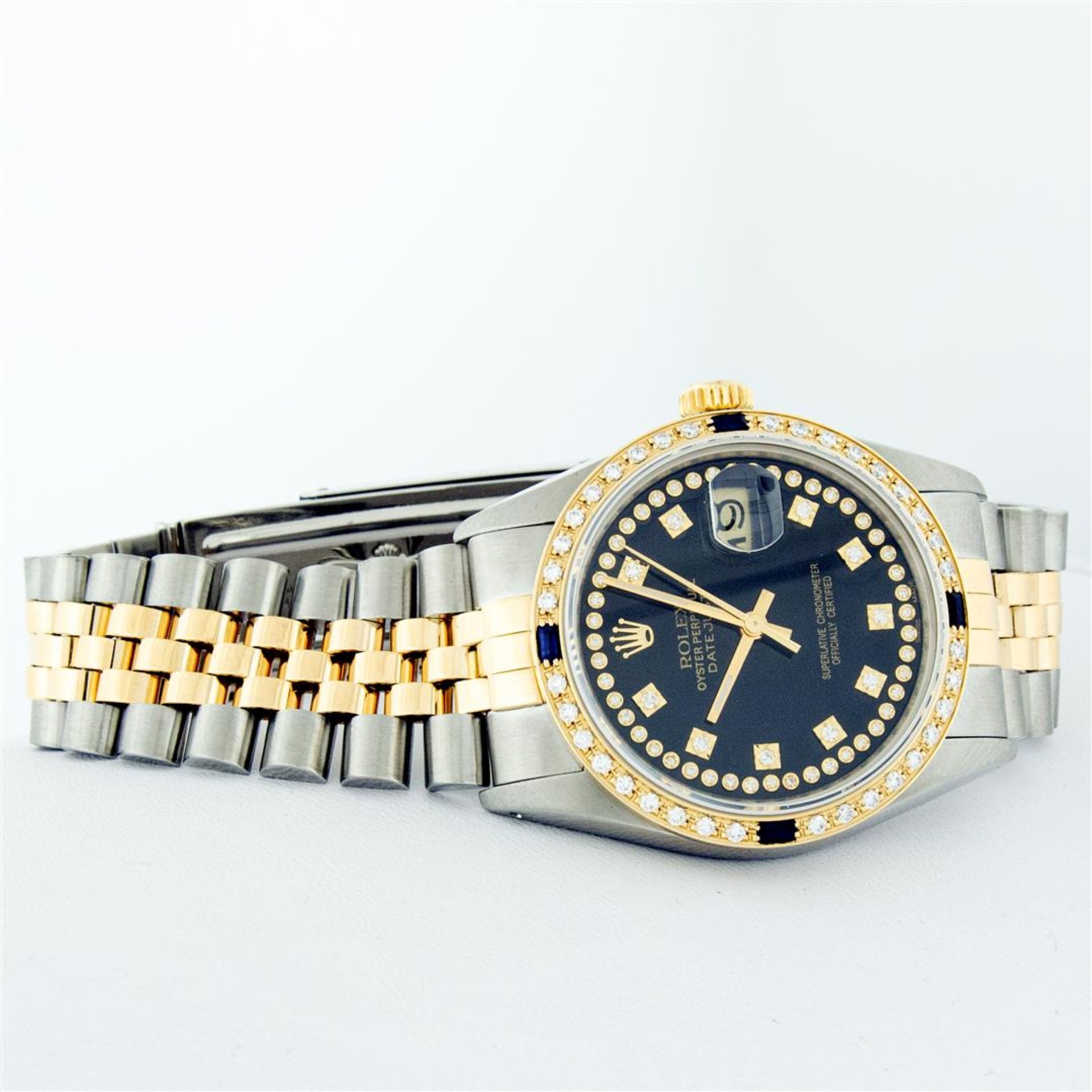 Rolex Mens 2 Tone Black String Diamond & Sapphire 36MM Datejust Wristwatch - Image 4 of 9