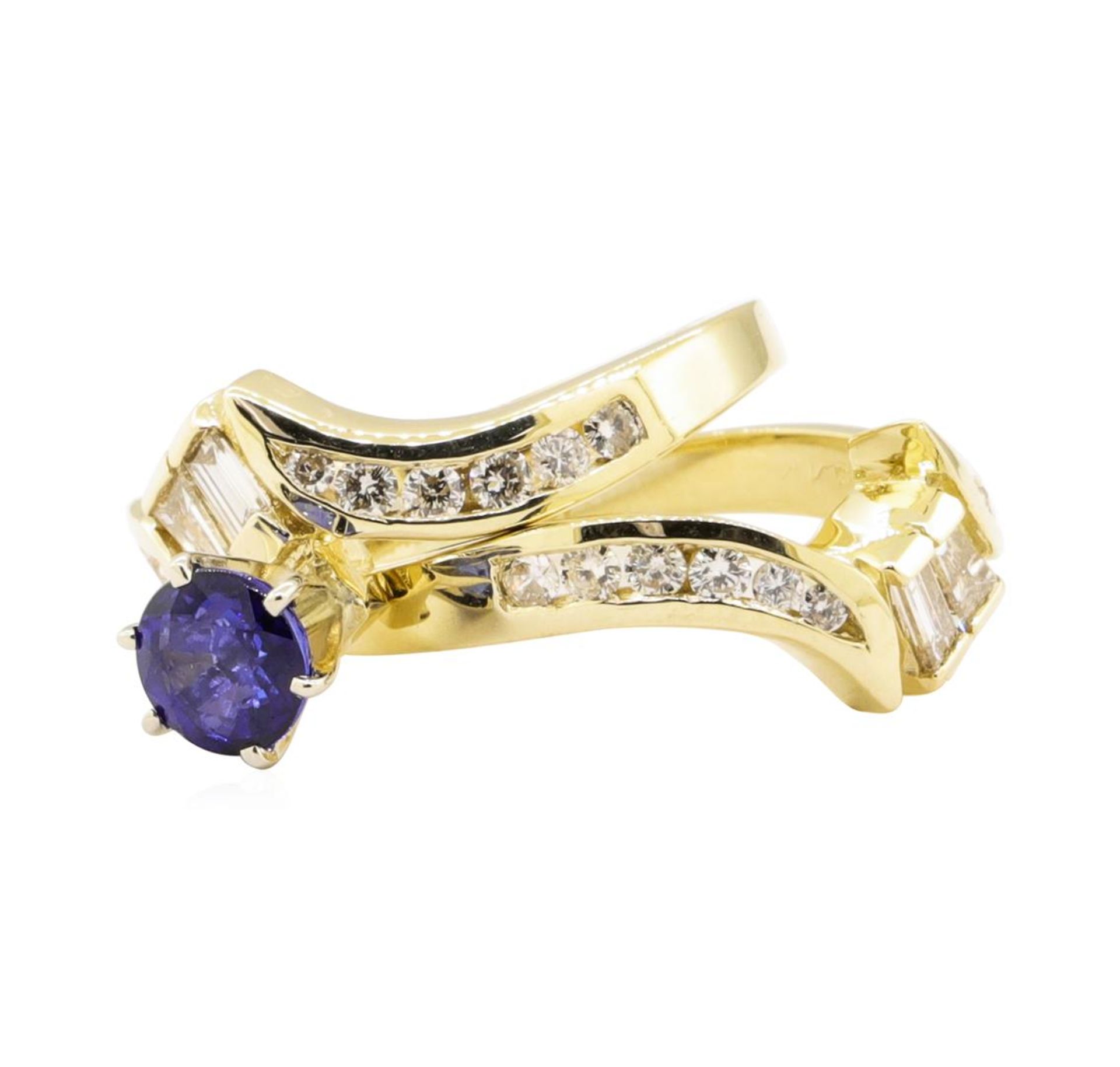 1.61 ctw Blue Sapphire And Diamond Ring And Band - 14KT Yellow Gold - Image 3 of 4