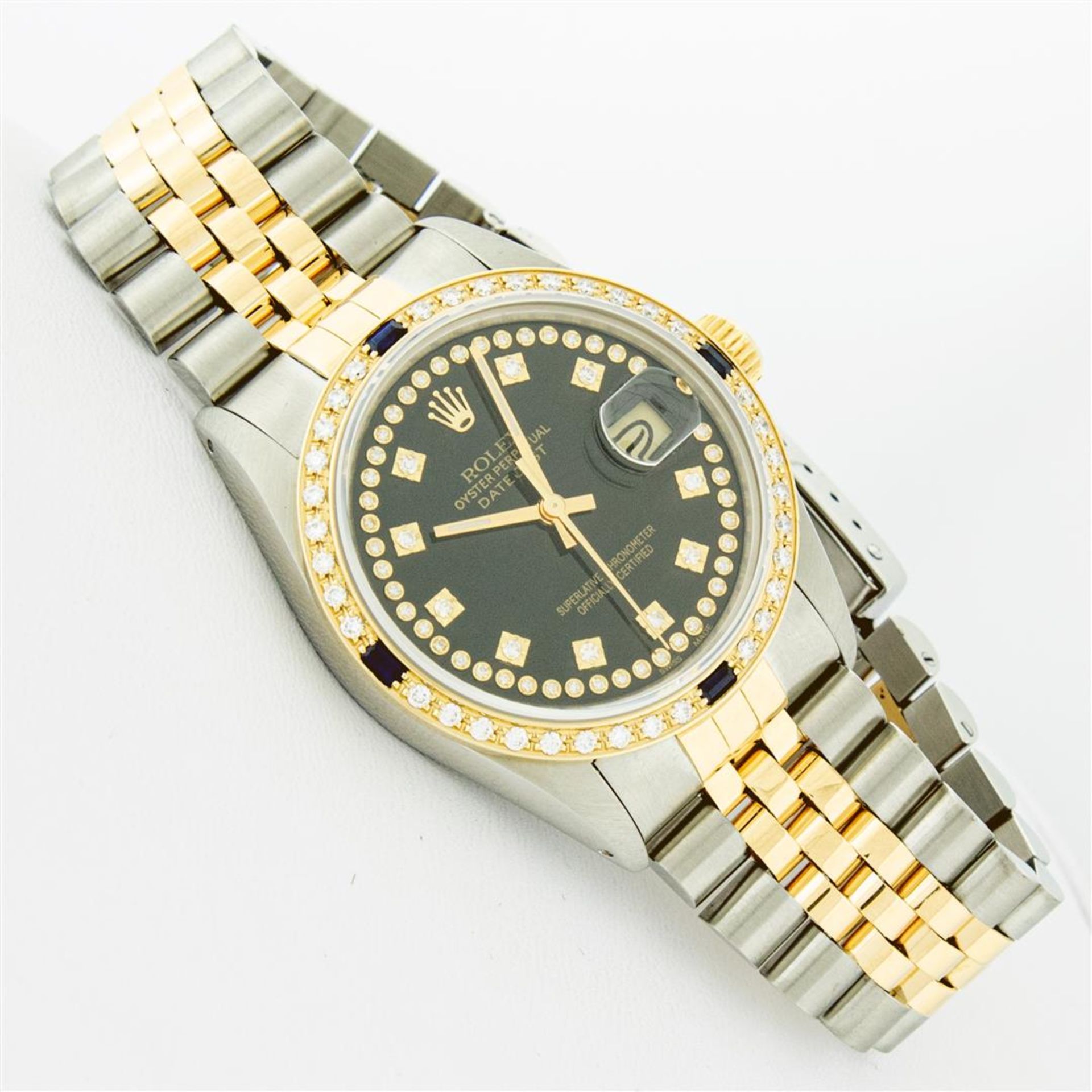 Rolex Mens 2 Tone Black String Diamond & Sapphire 36MM Datejust Wristwatch - Image 3 of 9