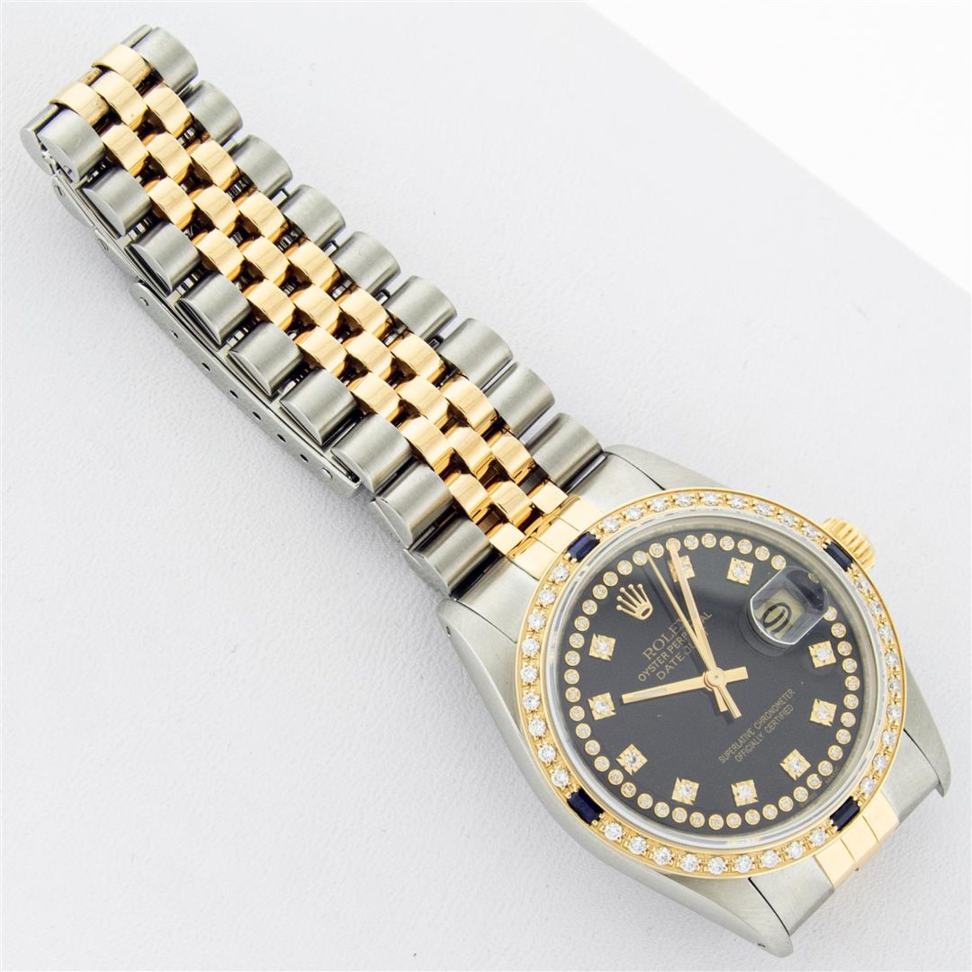 Rolex Mens 2 Tone Black String Diamond & Sapphire 36MM Datejust Wristwatch - Image 6 of 9