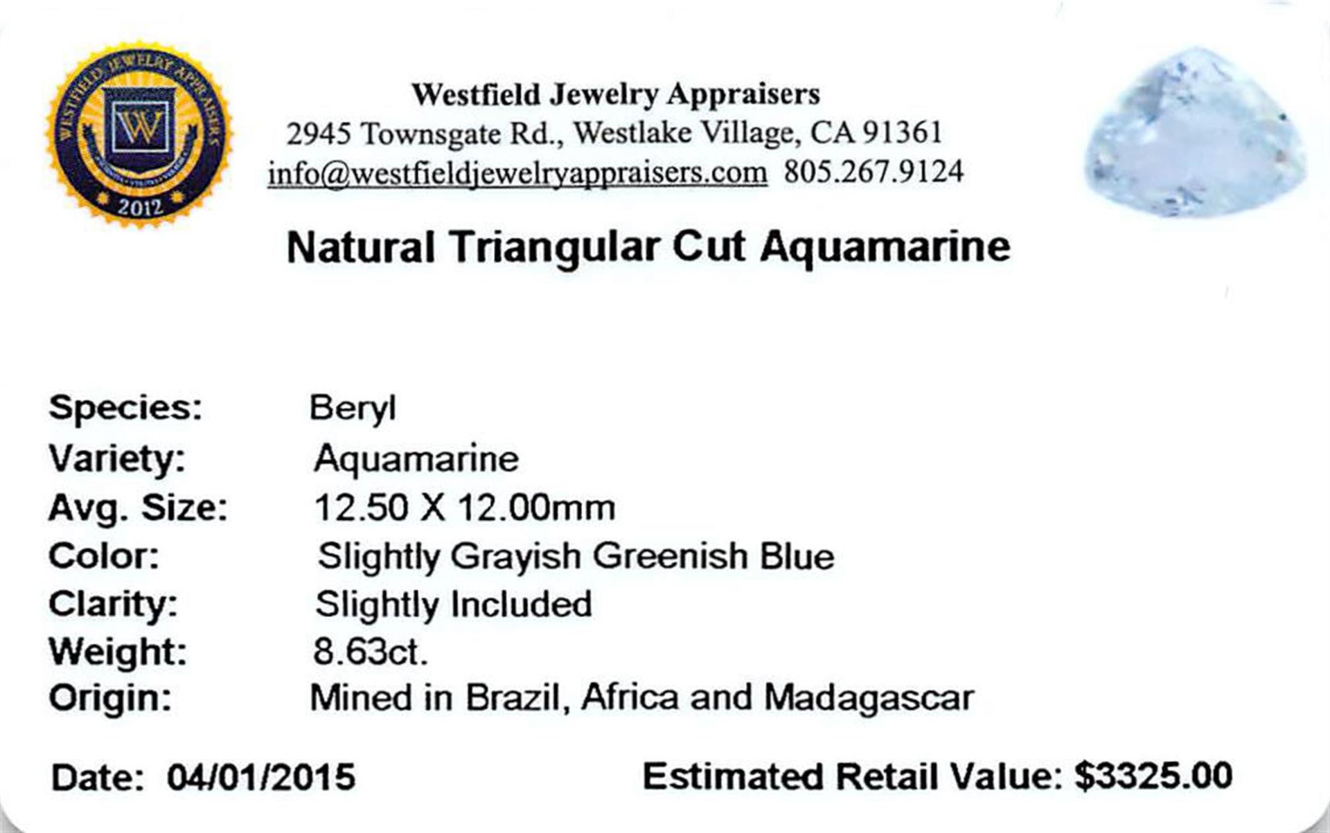 8.63 ctw Triangle Aquamarine Parcel - Image 2 of 2