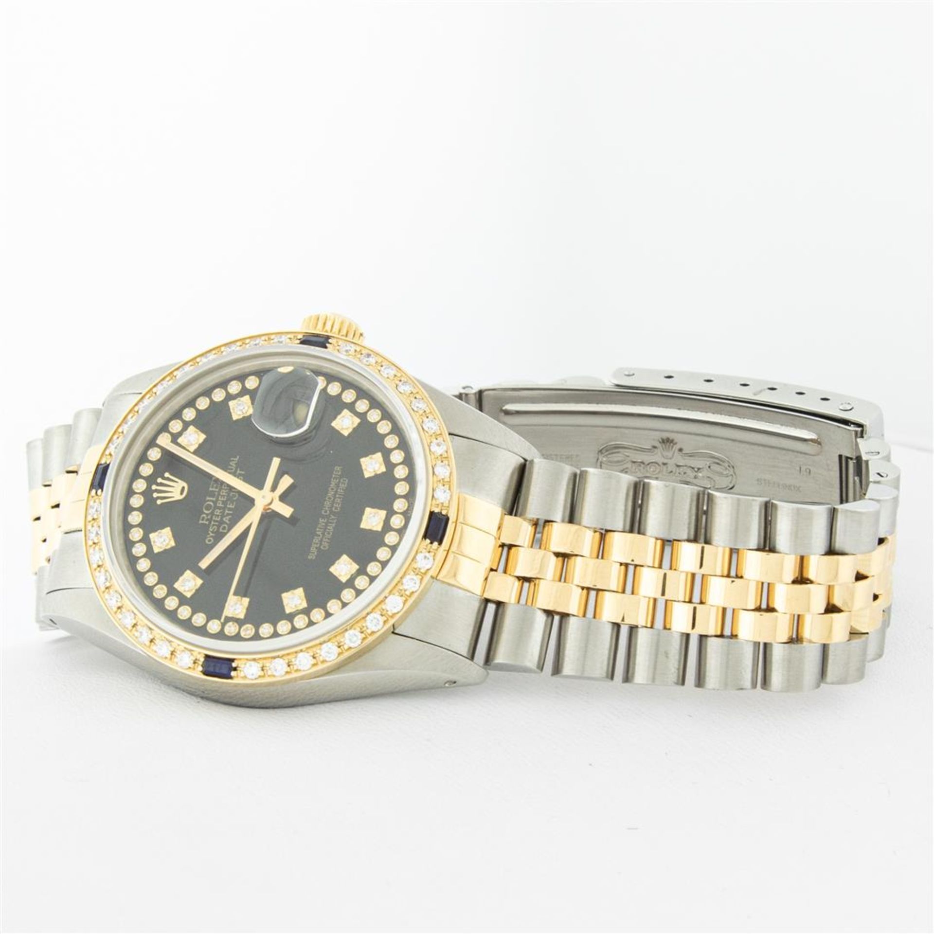 Rolex Mens 2 Tone Black String Diamond & Sapphire 36MM Datejust Wristwatch - Image 5 of 9