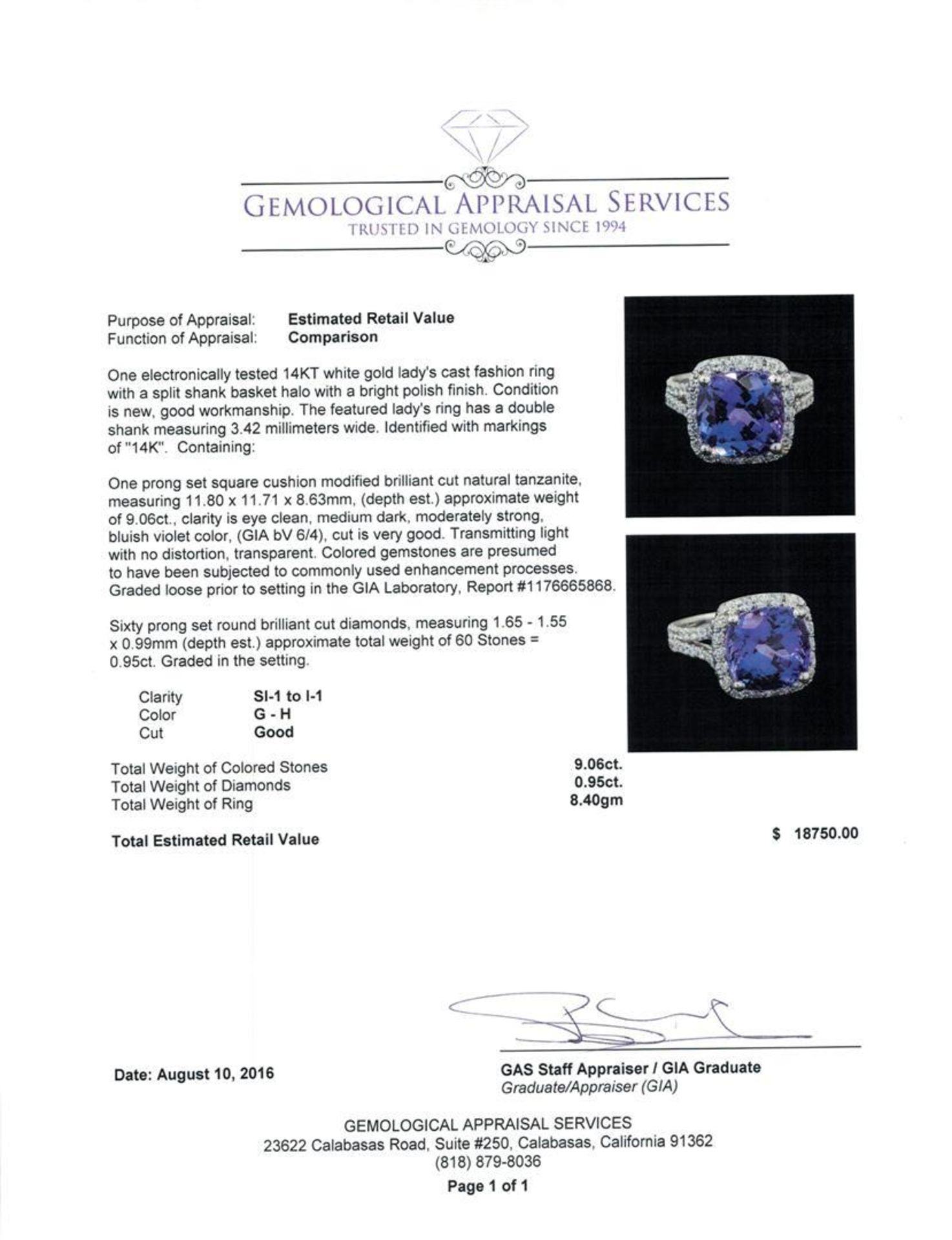 GIA Cert 9.06 ctw Tanzanite and Diamond Ring - 14KT White Gold - Image 5 of 6