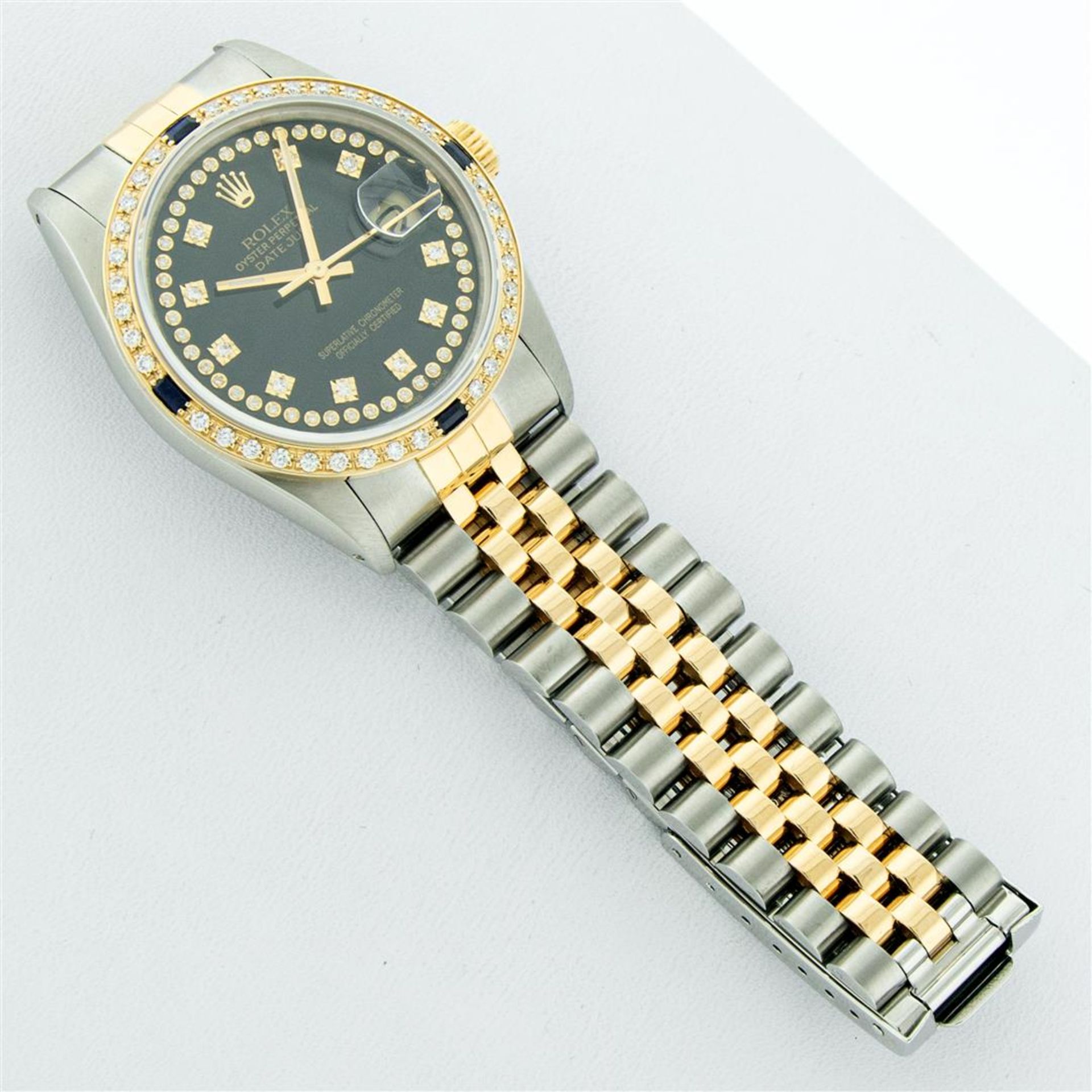 Rolex Mens 2 Tone Black String Diamond & Sapphire 36MM Datejust Wristwatch - Image 7 of 9