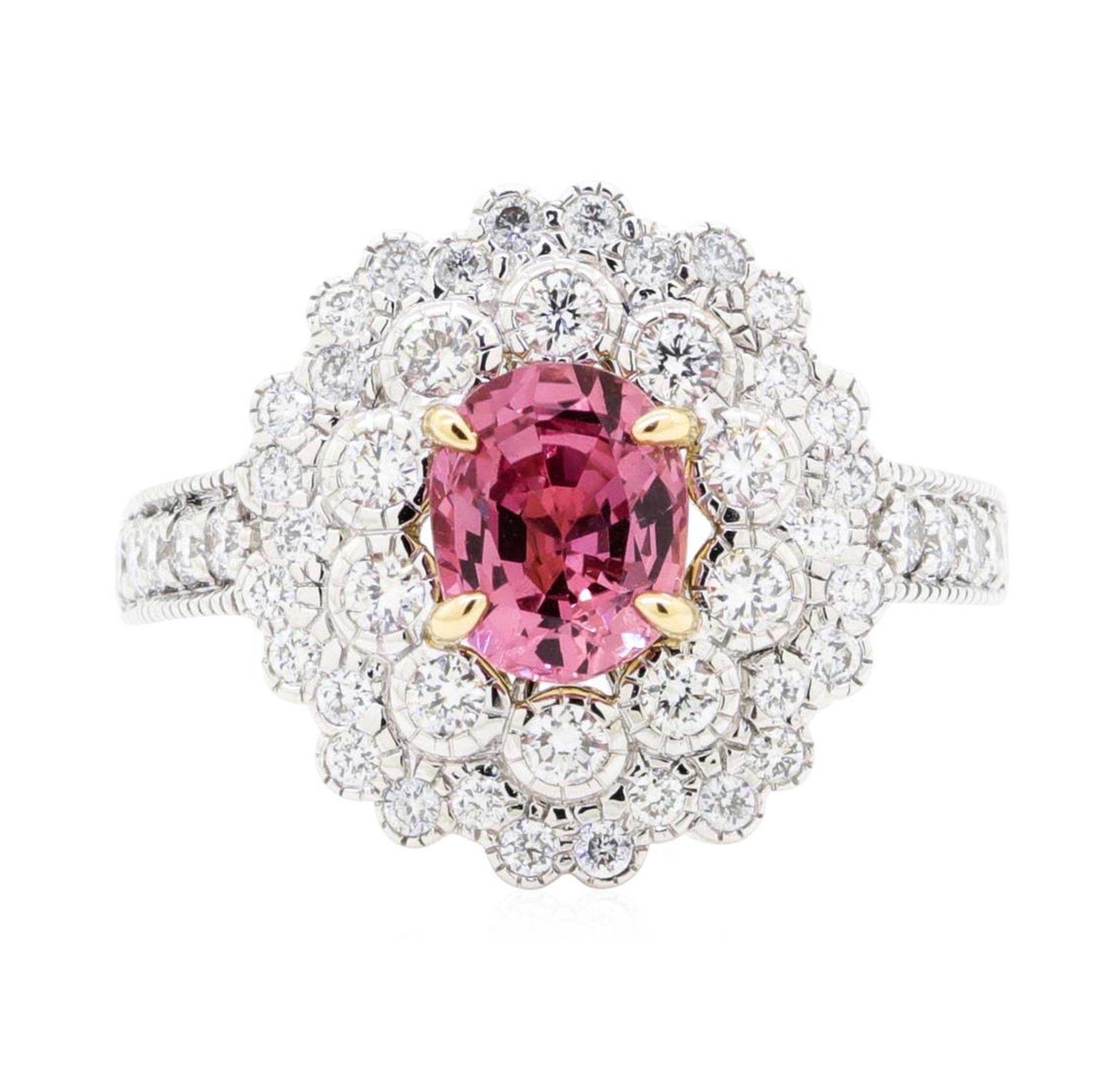 1.85 ctw Oval Mixed Pink Sapphire And Round Brilliant Cut Diamond Ring - 18KT Wh - Image 2 of 5