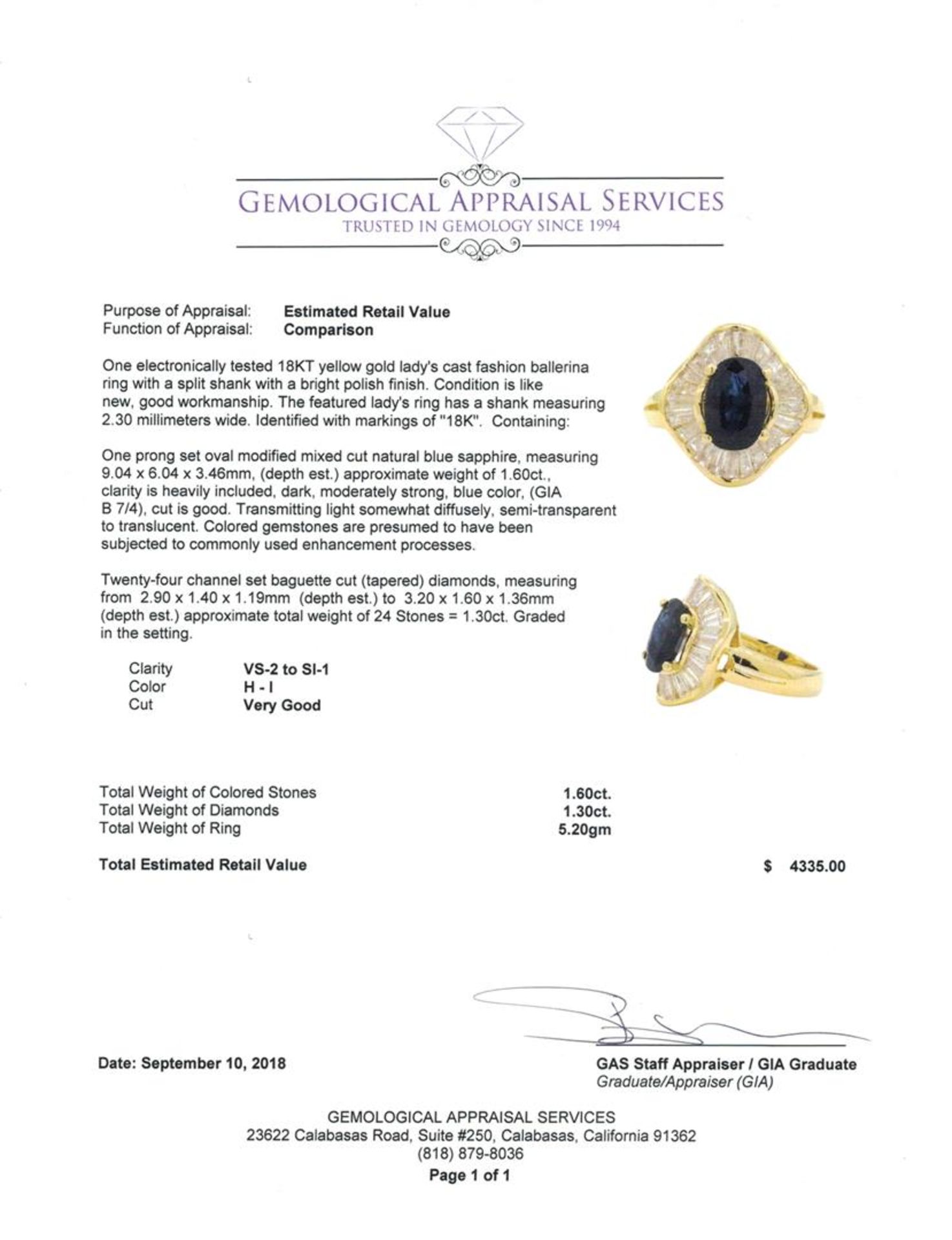 2.90 ctw Sapphire and Diamond Ring - 18KT Yellow Gold - Image 5 of 5