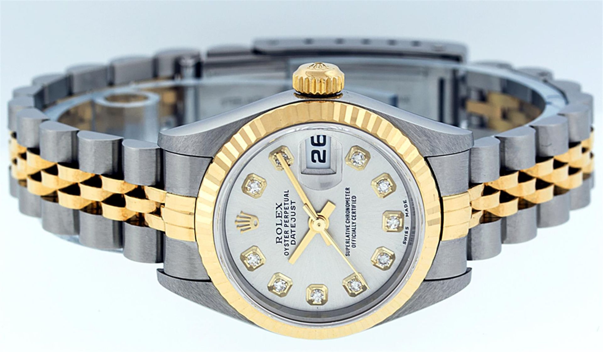 Rolex Ladies Quickset 2 Tone 18K Silver Diamond Datejust Wristwatch - Image 3 of 9