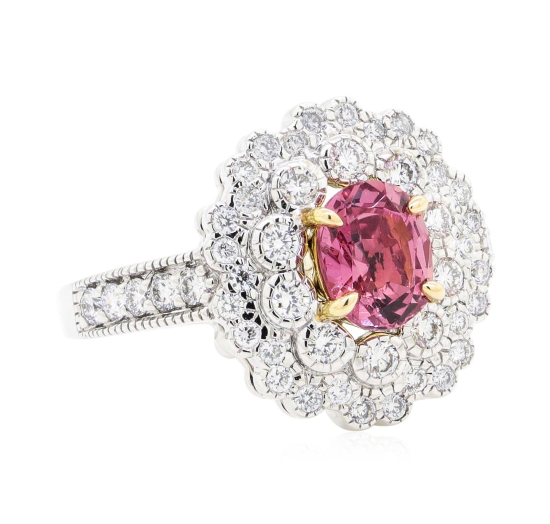 1.85 ctw Oval Mixed Pink Sapphire And Round Brilliant Cut Diamond Ring - 18KT Wh
