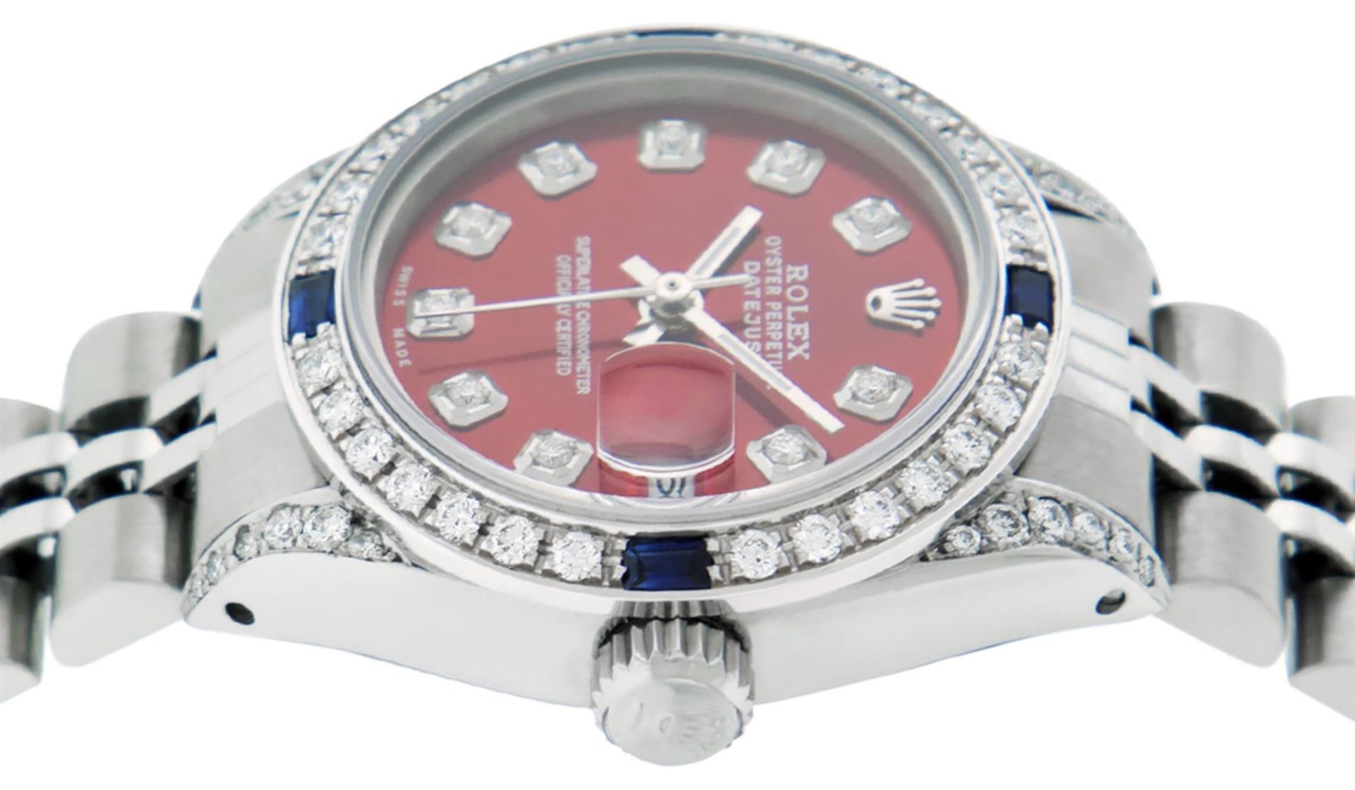 Rolex Ladies Stainless Steel Red Diamond Lugs & Sapphire Datejust Wristwatch - Image 4 of 9