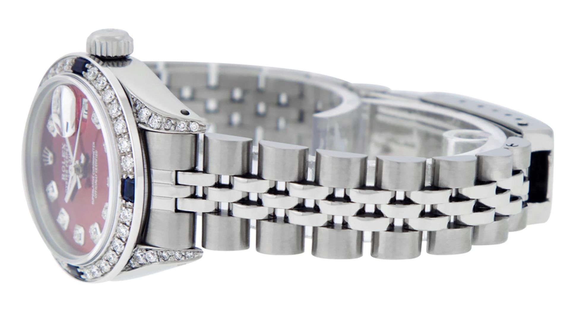 Rolex Ladies Stainless Steel Red Diamond Lugs & Sapphire Datejust Wristwatch - Image 7 of 9