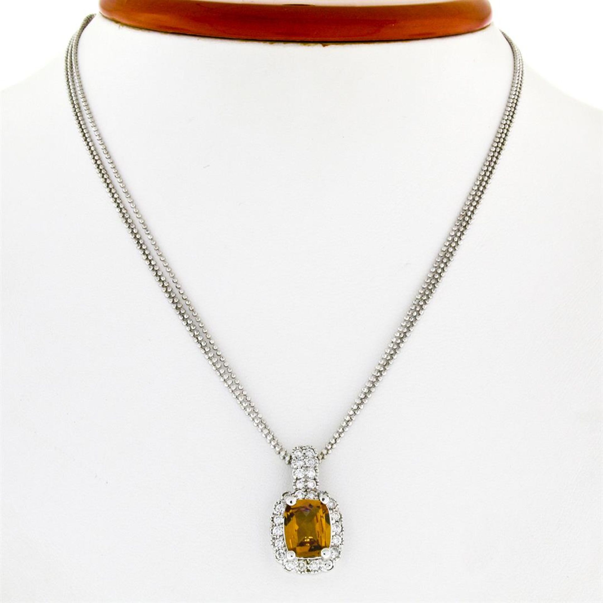 14K White Gold 3.71 ctw Cushion Checkerboard Citrine Diamond Halo Pendant Neckla - Image 3 of 8