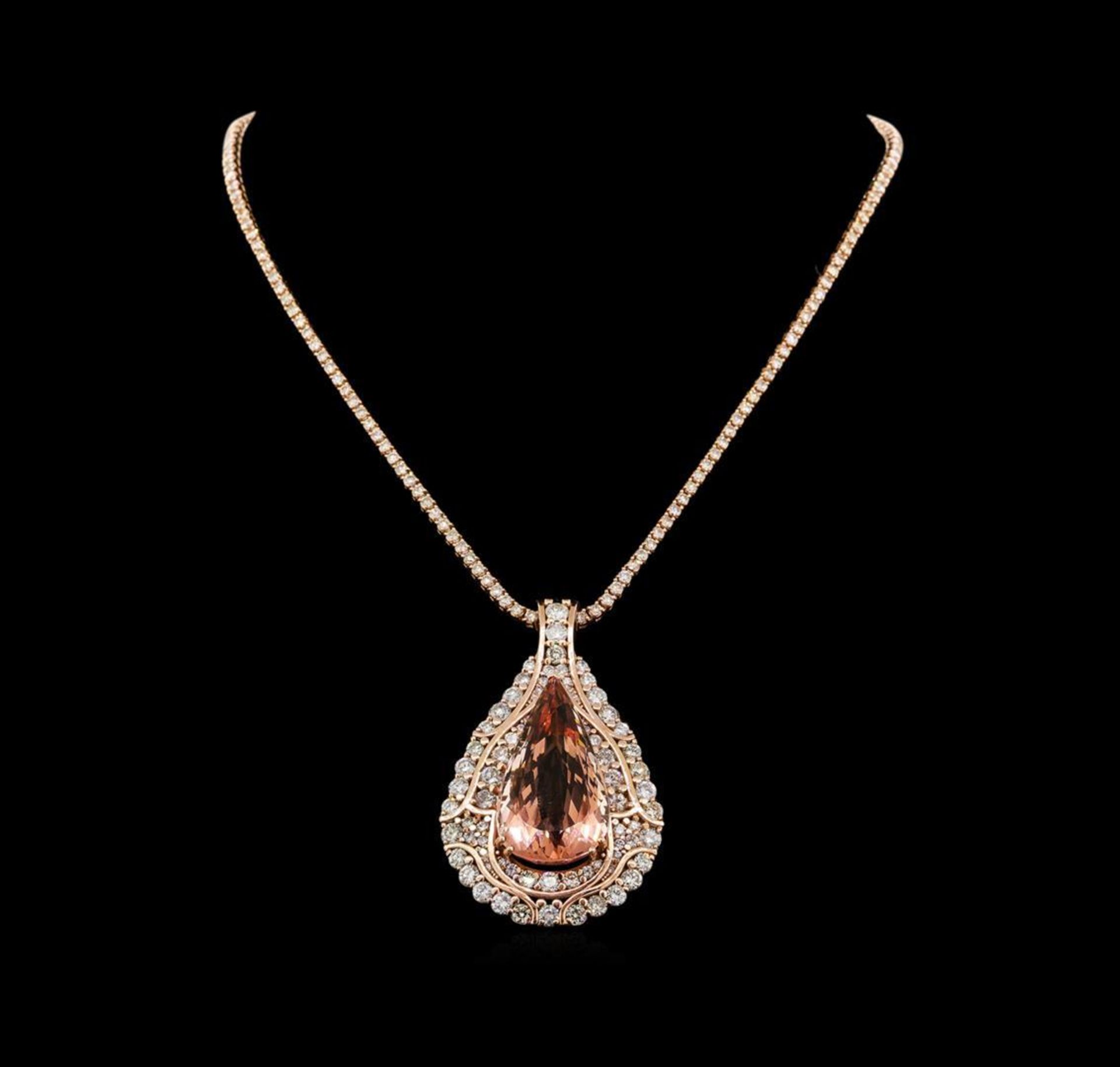 14KT Rose Gold GIA Certified 49.49 ctw Morganite and Diamond Pendant With Chain - Image 2 of 4