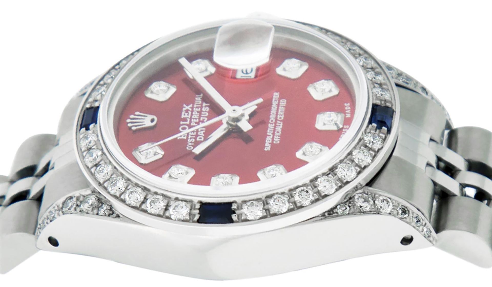 Rolex Ladies Stainless Steel Red Diamond Lugs & Sapphire Datejust Wristwatch - Image 6 of 9