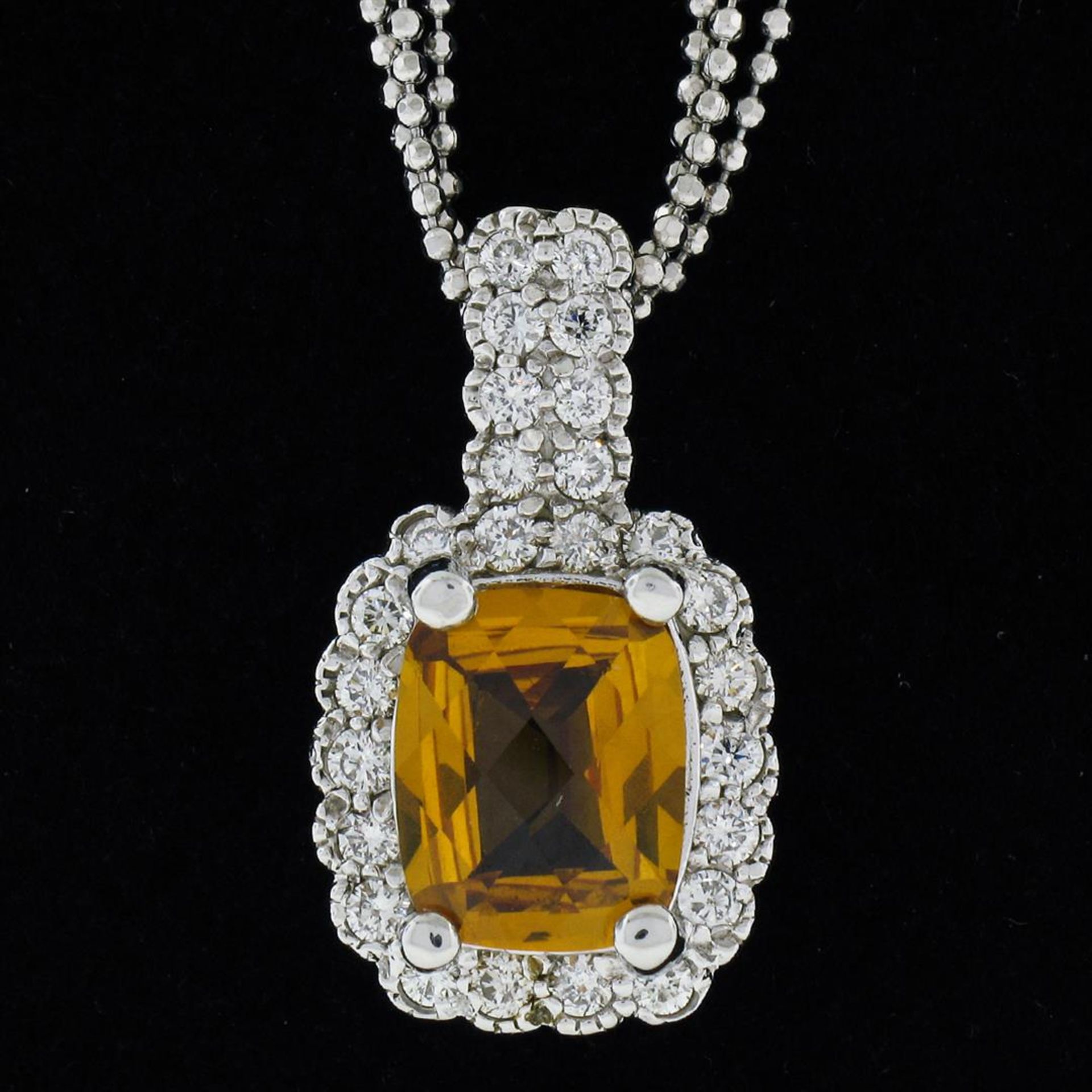 14K White Gold 3.71 ctw Cushion Checkerboard Citrine Diamond Halo Pendant Neckla - Image 2 of 8