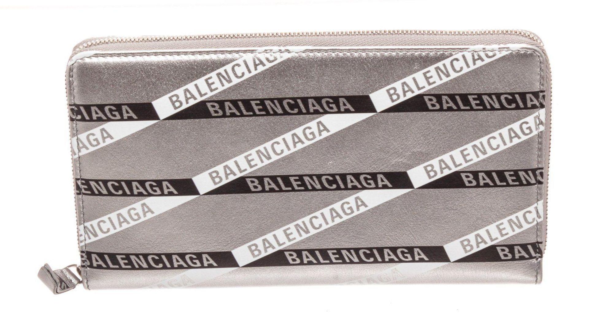 Balenciaga Silver Leather Zippy Wallet