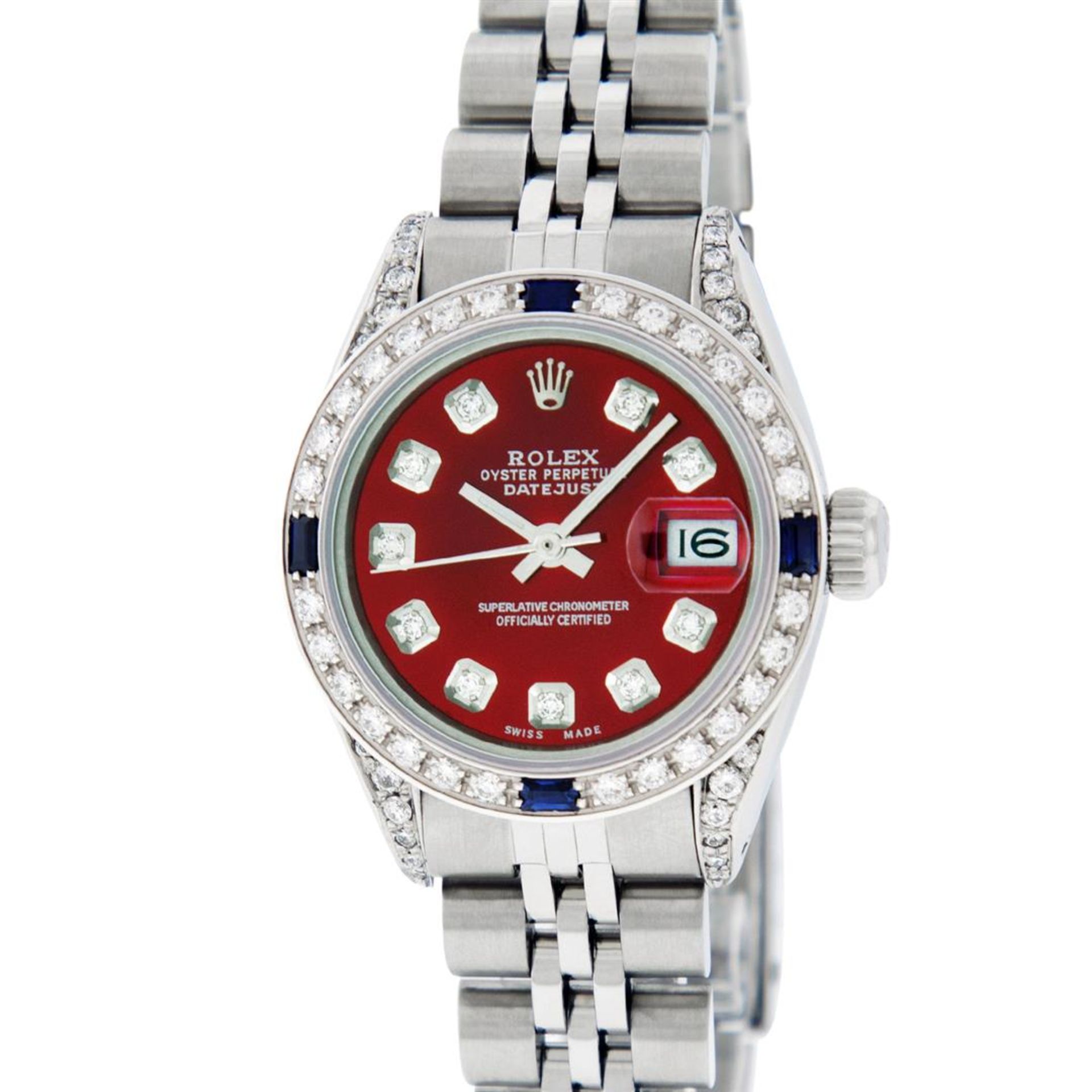 Rolex Ladies Stainless Steel Red Diamond Lugs & Sapphire Datejust Wristwatch - Image 2 of 9