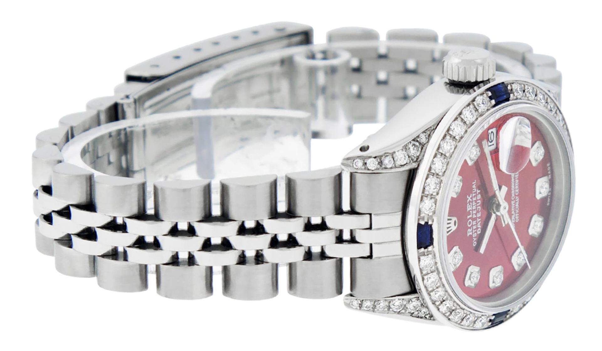 Rolex Ladies Stainless Steel Red Diamond Lugs & Sapphire Datejust Wristwatch - Image 9 of 9