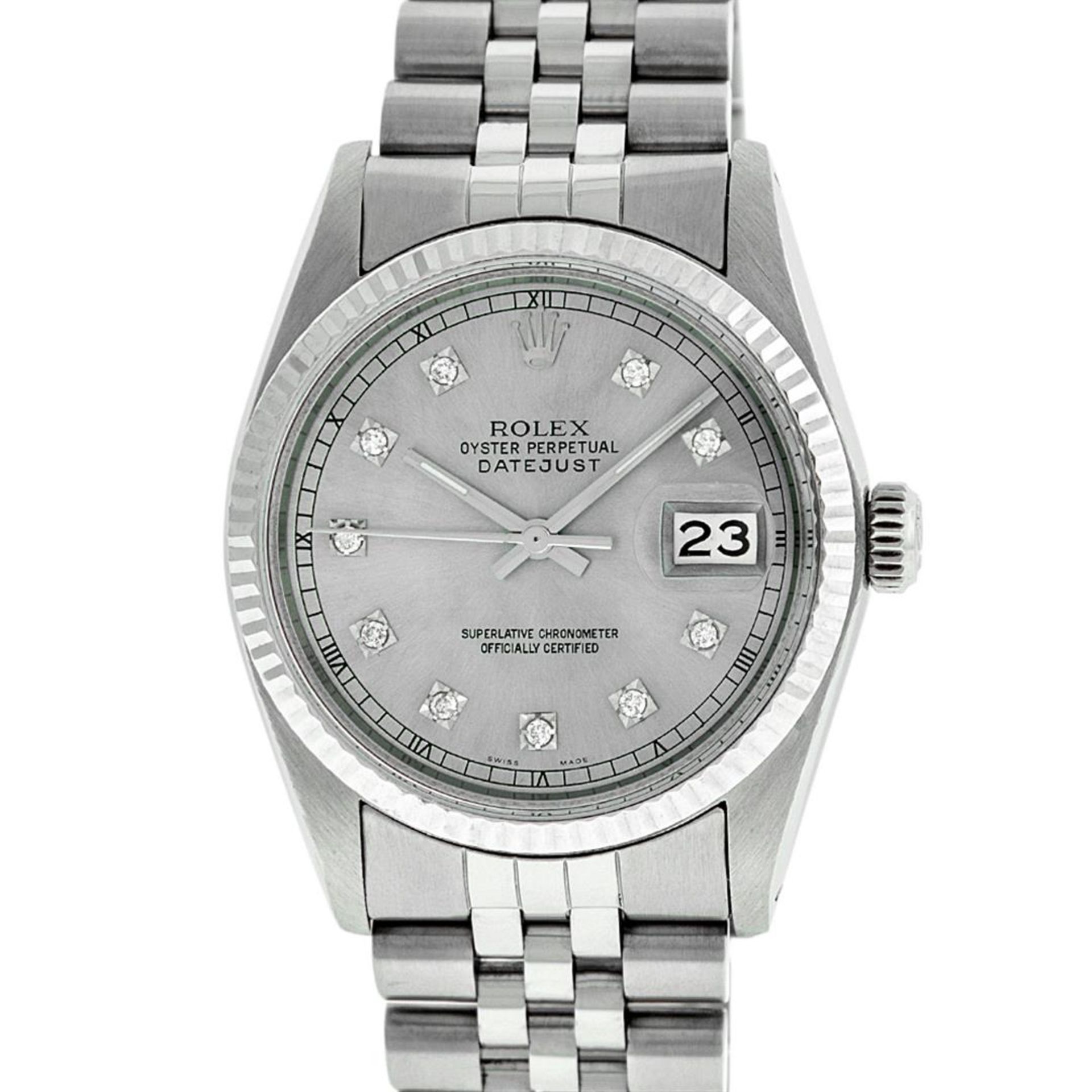 Rolex Mens Stainless Steel 36MM Slate Grey Diamond Oyster Perpetual Datejust Wri - Image 2 of 9