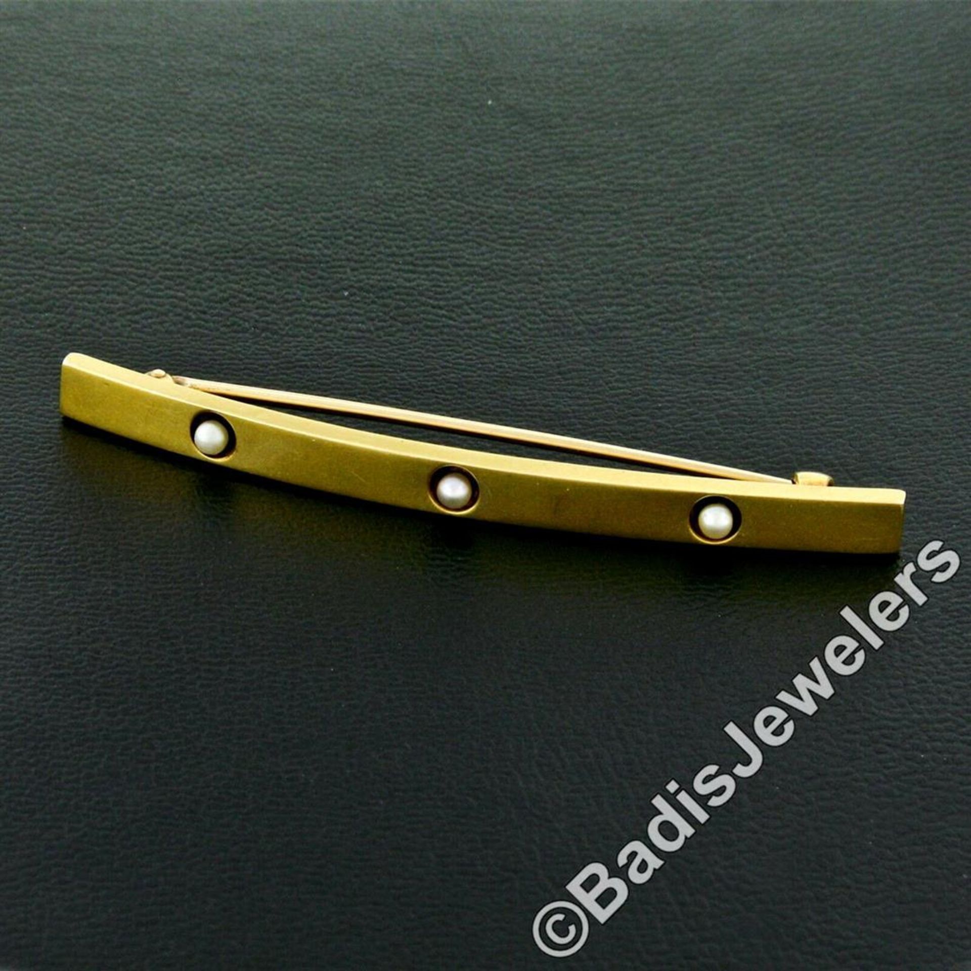 Art Nouveau 14kt Gold Natural Seed Pearl Bar Pin Brooch - Image 2 of 6