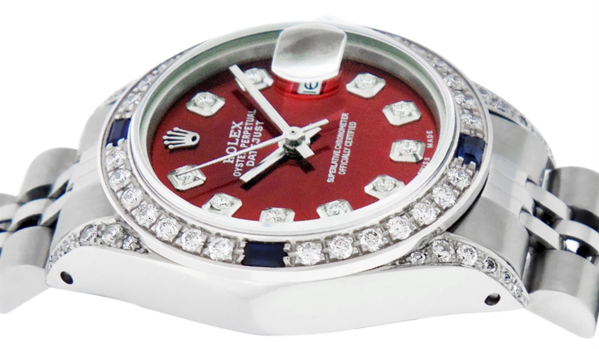 Rolex Ladies Stainless Steel Red Diamond Lugs & Sapphire Datejust Wristwatch - Image 5 of 9