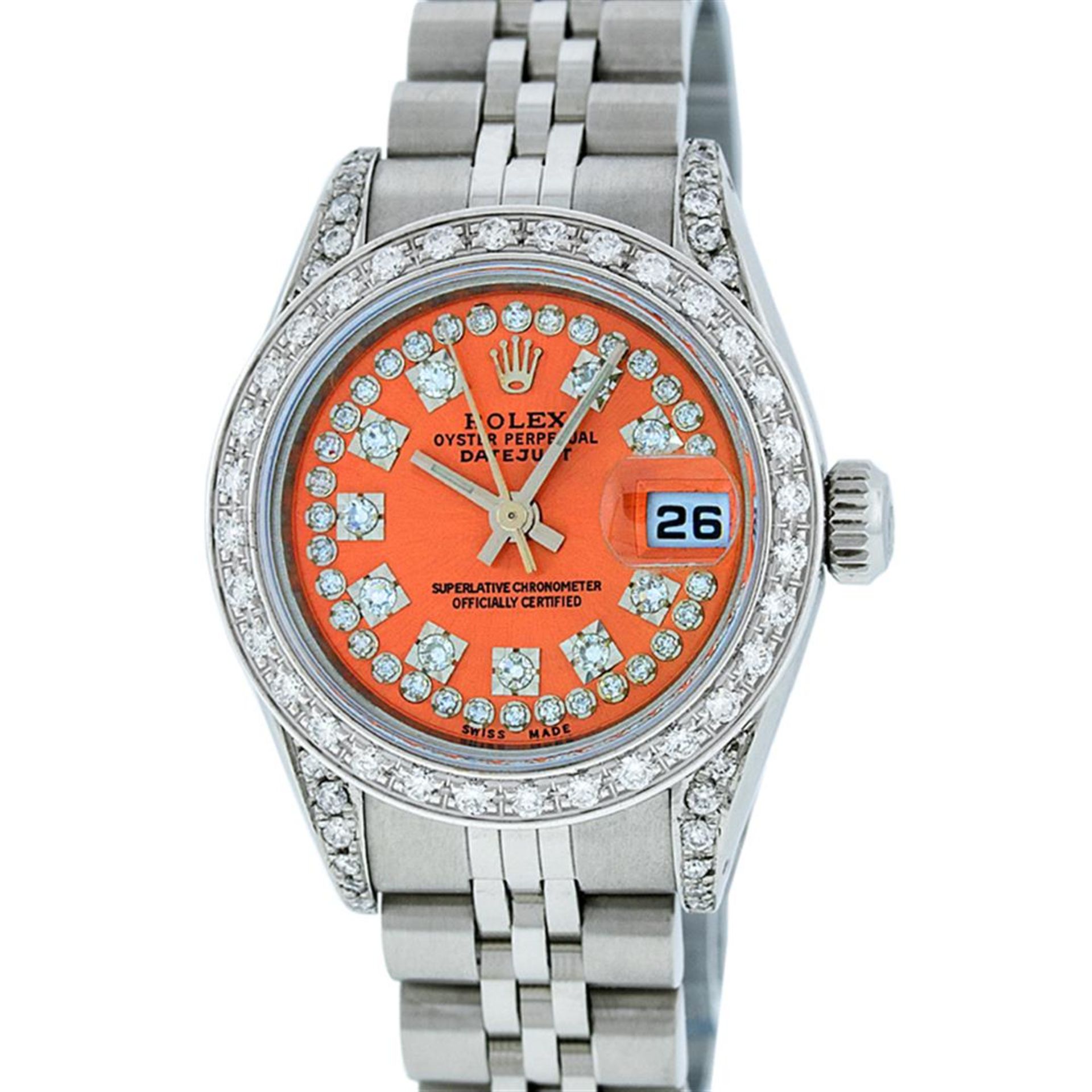 Rolex Ladies Stainless Steel 26MM Orange String Diamond Lugs Datejust Wristwatch - Image 2 of 9