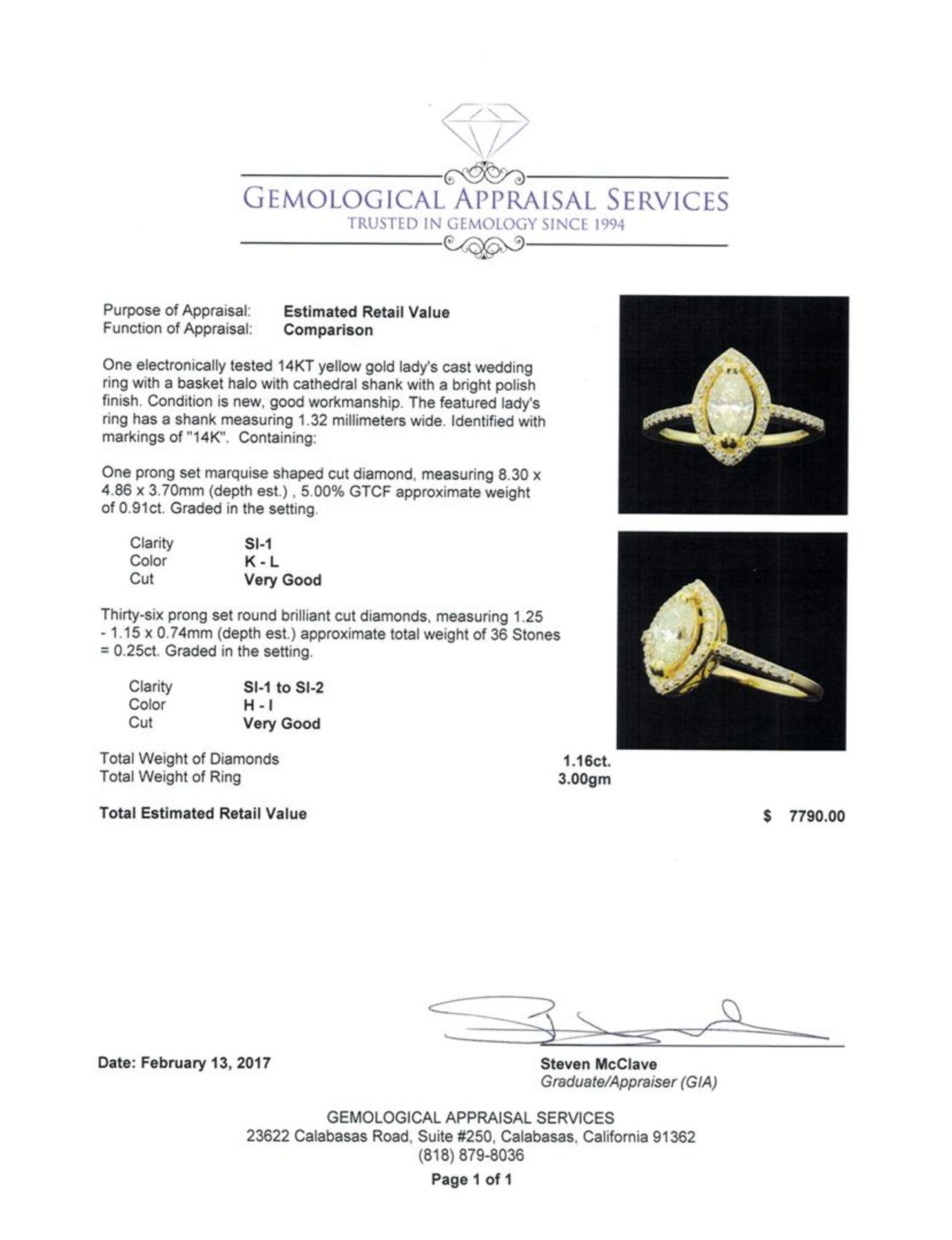 1.16 ctw Diamond Ring - 14KT Yellow Gold - Image 5 of 5