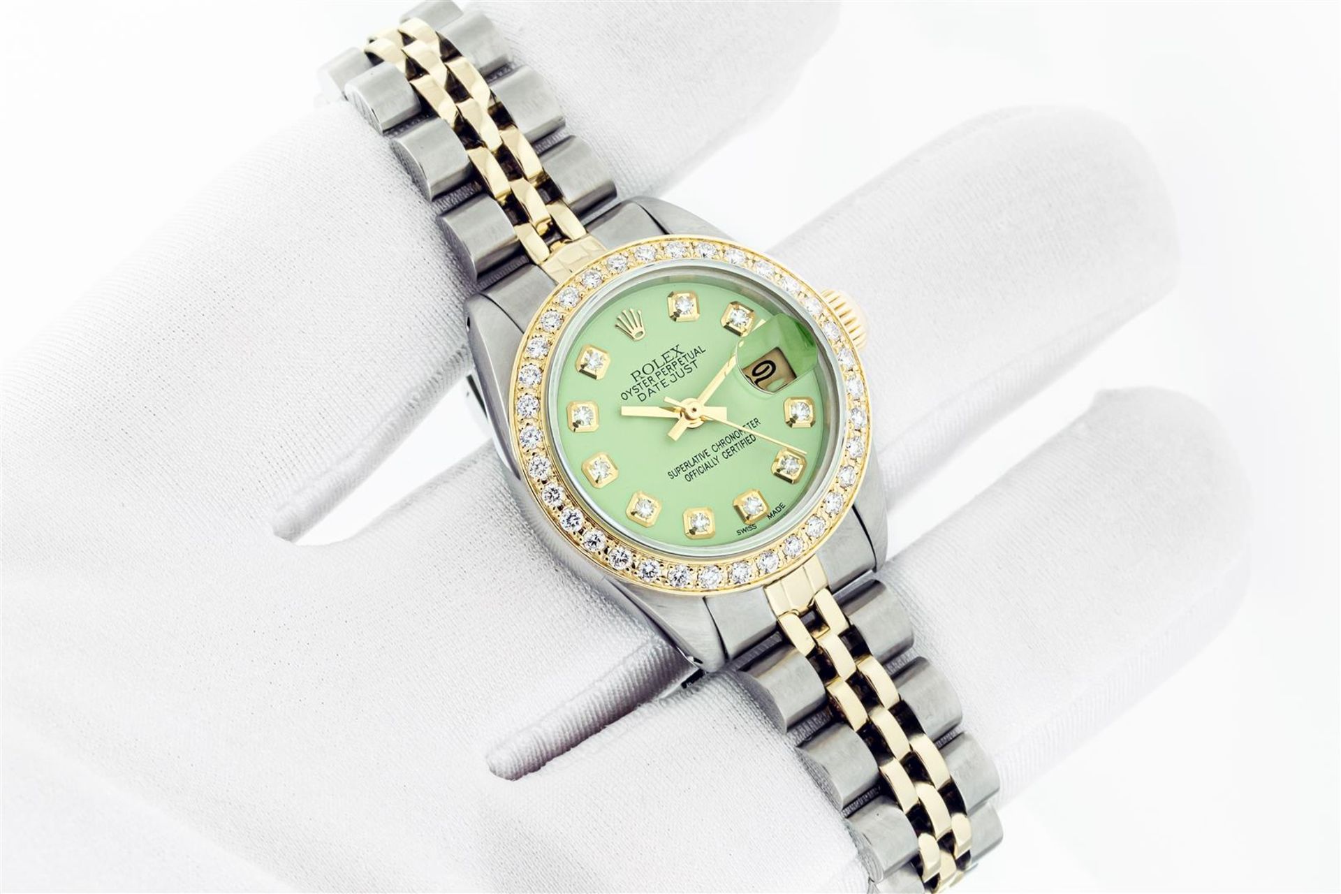 Ladies 26MM Datejust Green Diamond Oyster Perpetual 2T and SS - Image 4 of 9