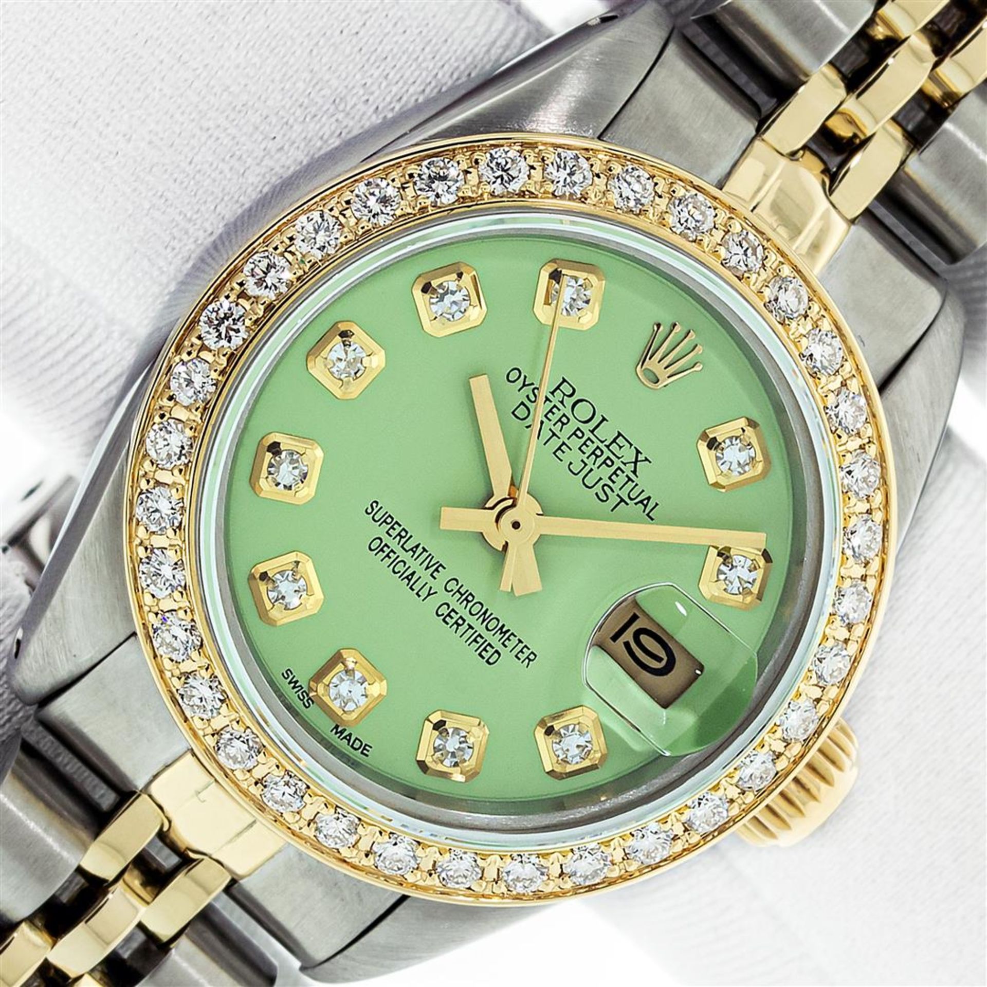 Ladies 26MM Datejust Green Diamond Oyster Perpetual 2T and SS