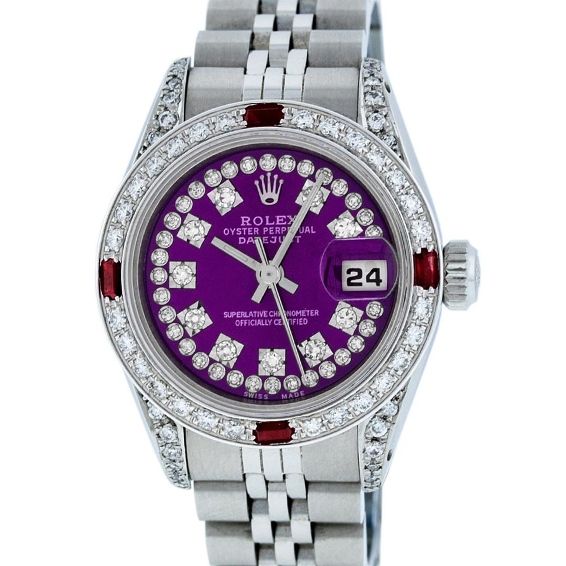 Rolex Ladies Stainless Steel 26MM Purple String Diamond Lugs Datejust Wristwatch - Image 2 of 9
