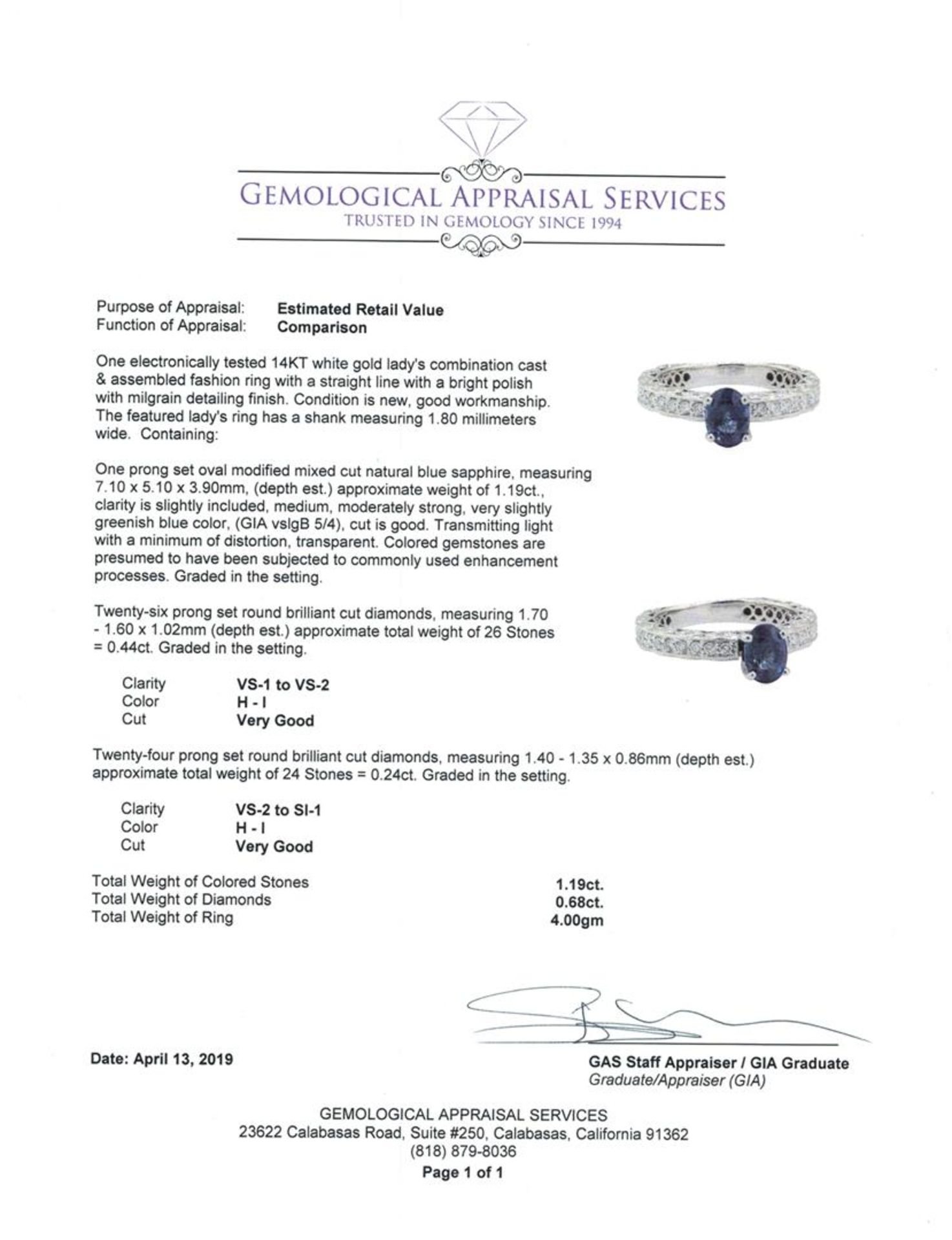 1.87 ctw Blue Sapphire And Diamond Ring - 14KT White Gold - Image 5 of 5