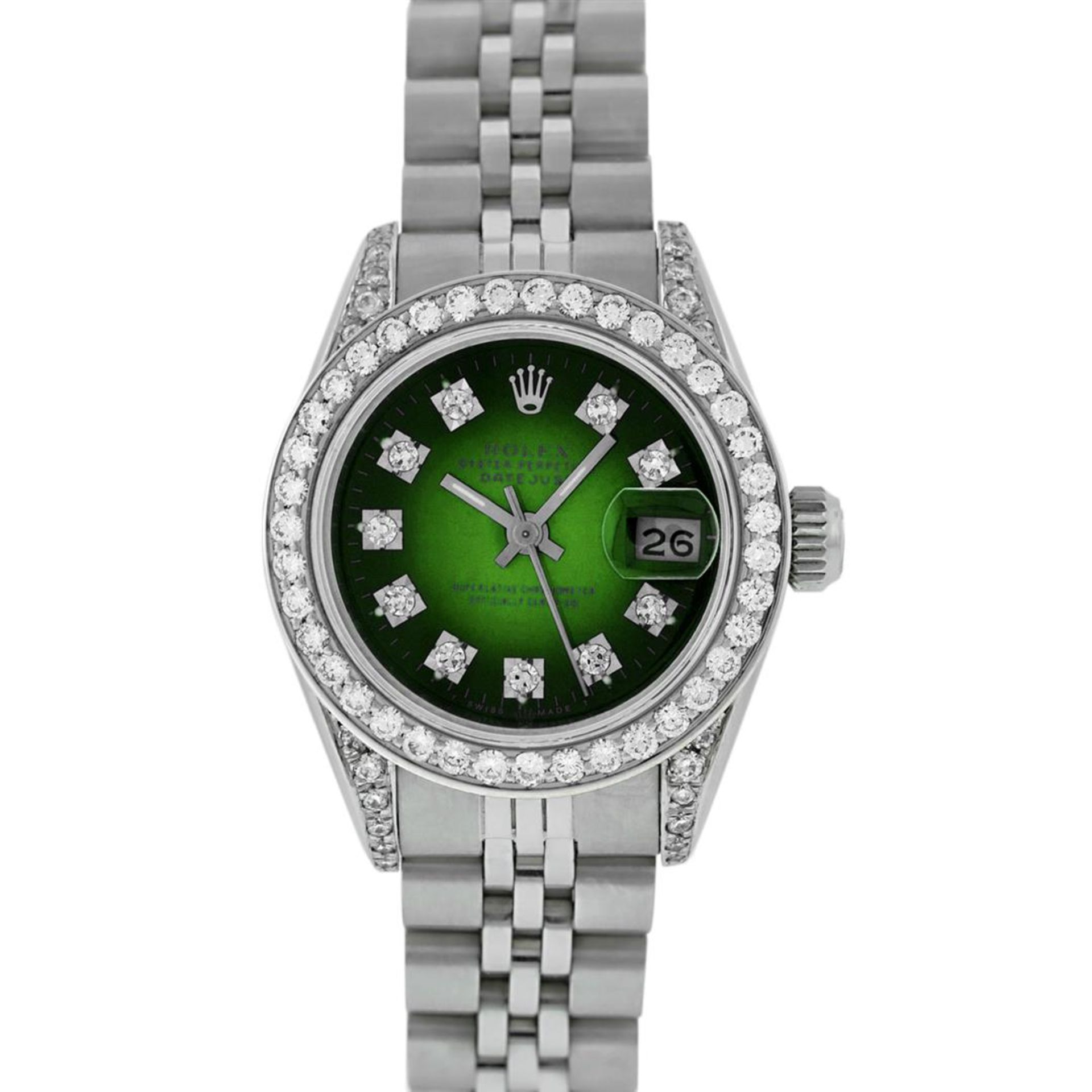 Rolex Ladies Stainless Steel Green Vignette Diamond Lugs & Datejust 26MM - Image 2 of 7