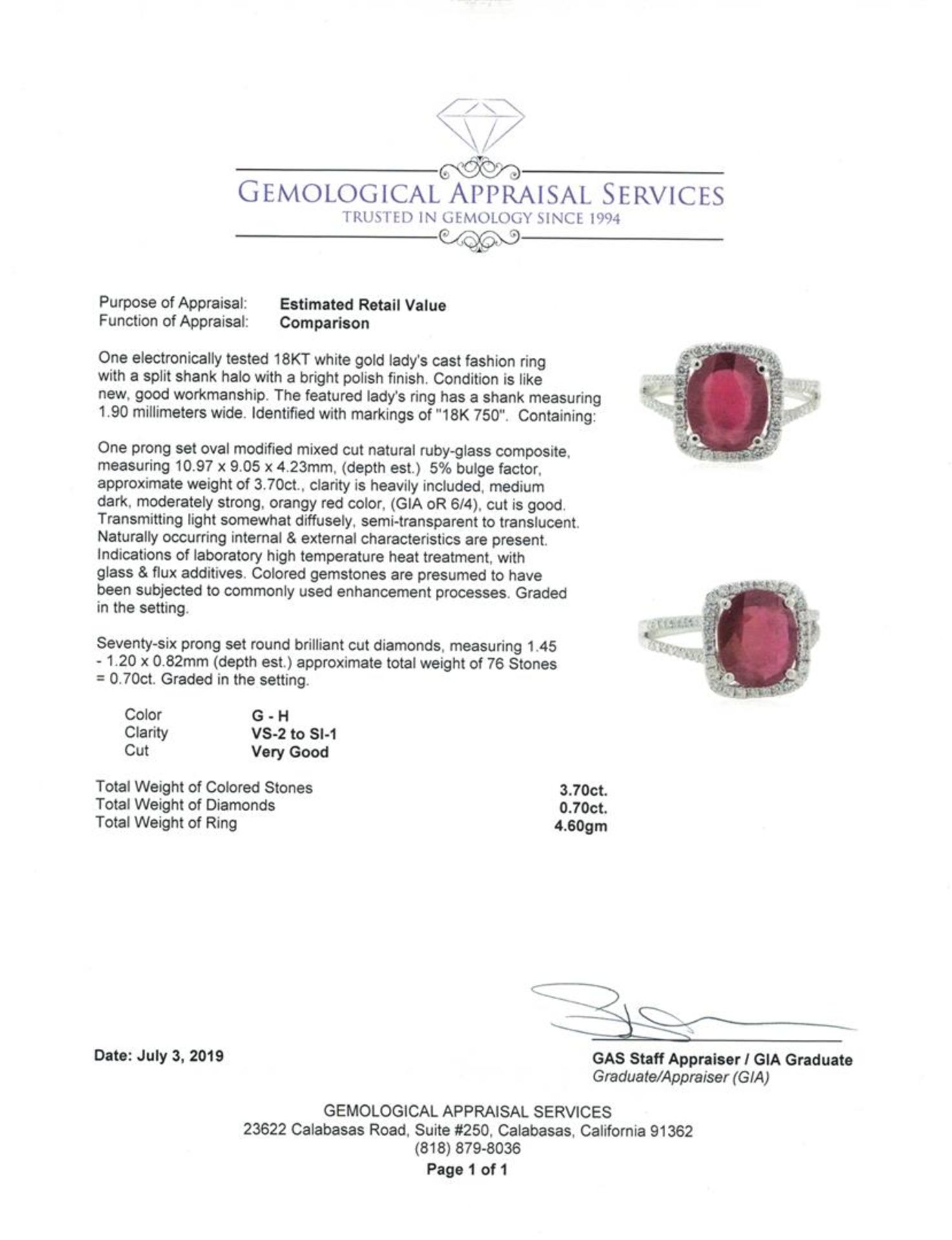 4.40 ctw Ruby and Diamond Ring - 18KT White Gold - Image 5 of 5