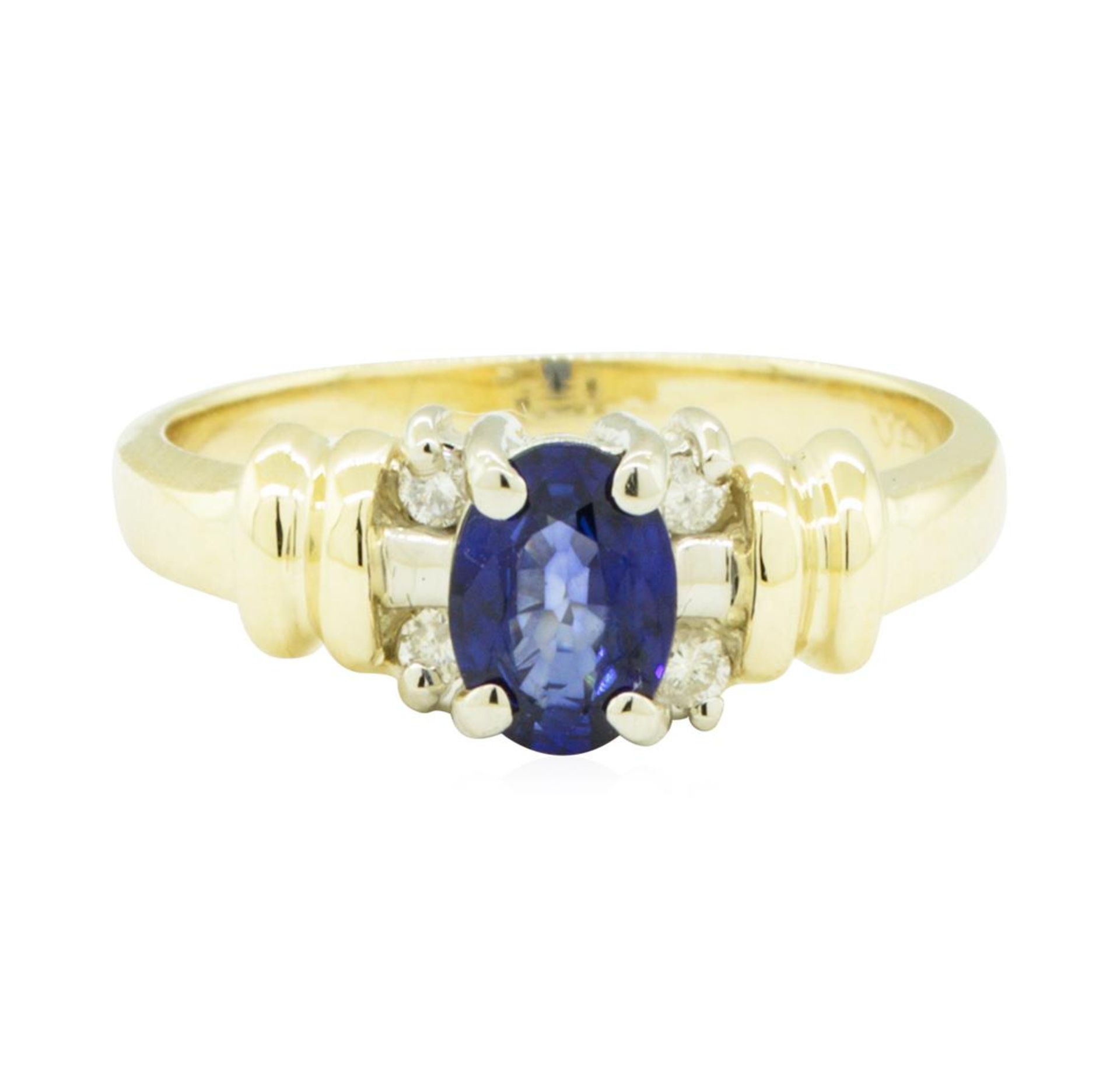 1.00 ctw Blue Sapphire and Diamond Ring - 14KT Yellow and White Gold - Image 2 of 4