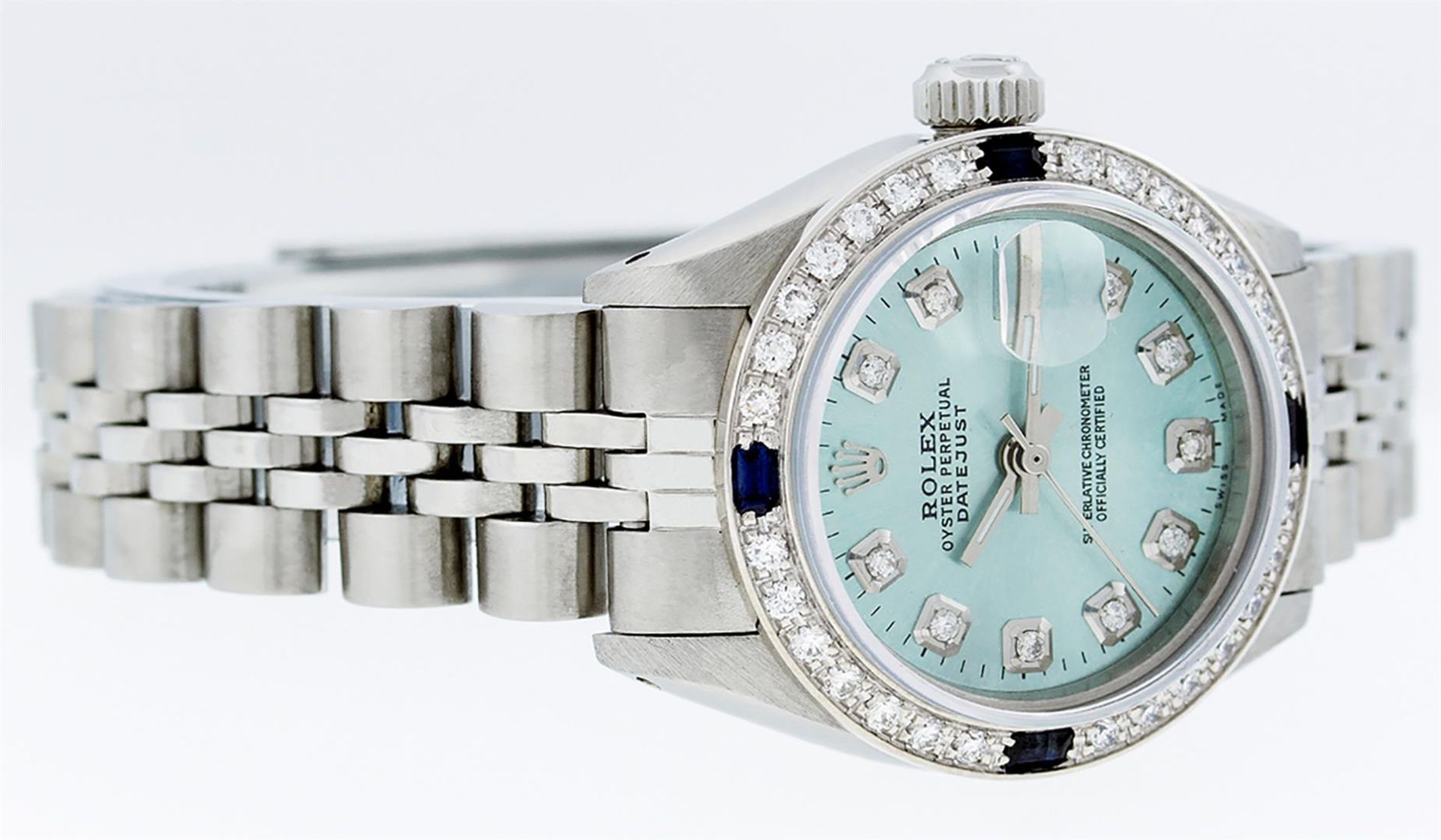 Rolex Ladies Stainless Steel Ice Blue Diamond & Sapphire Datejust Wristwatch - Image 3 of 9