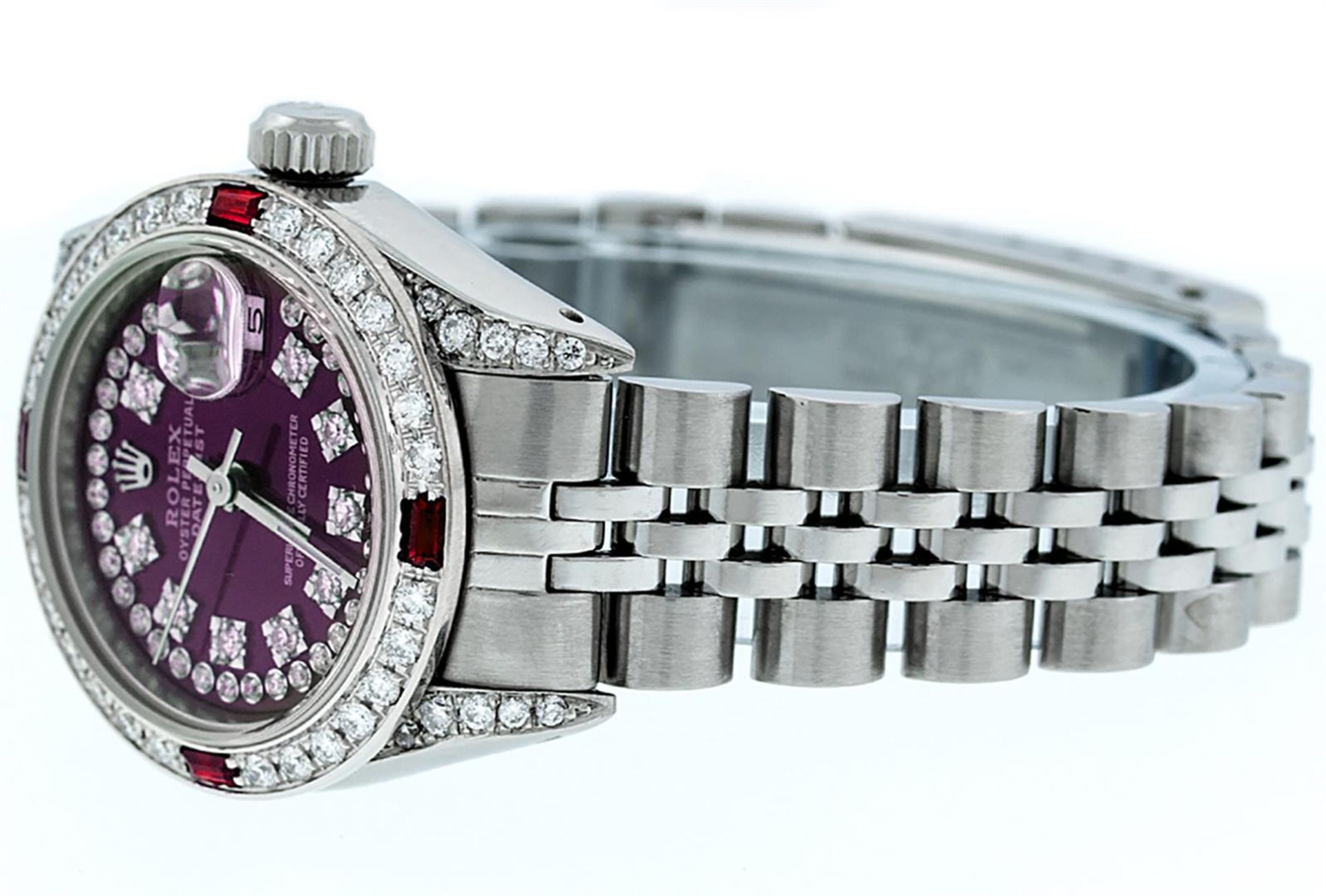 Rolex Ladies Stainless Steel 26MM Purple String Diamond Lugs Datejust Wristwatch - Image 9 of 9