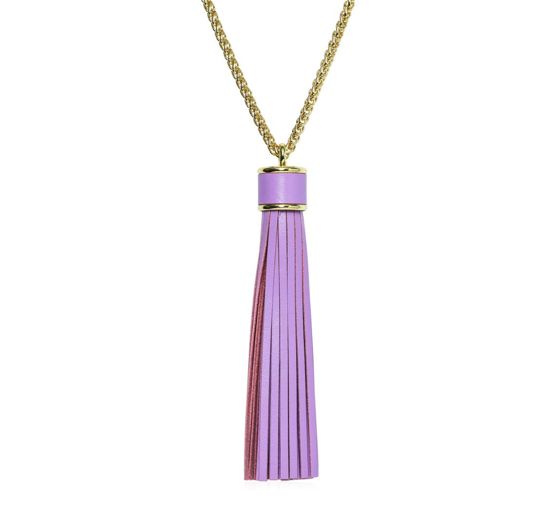 Leather Tassel Chain Necklace - Gold Plated - Image 2 of 2