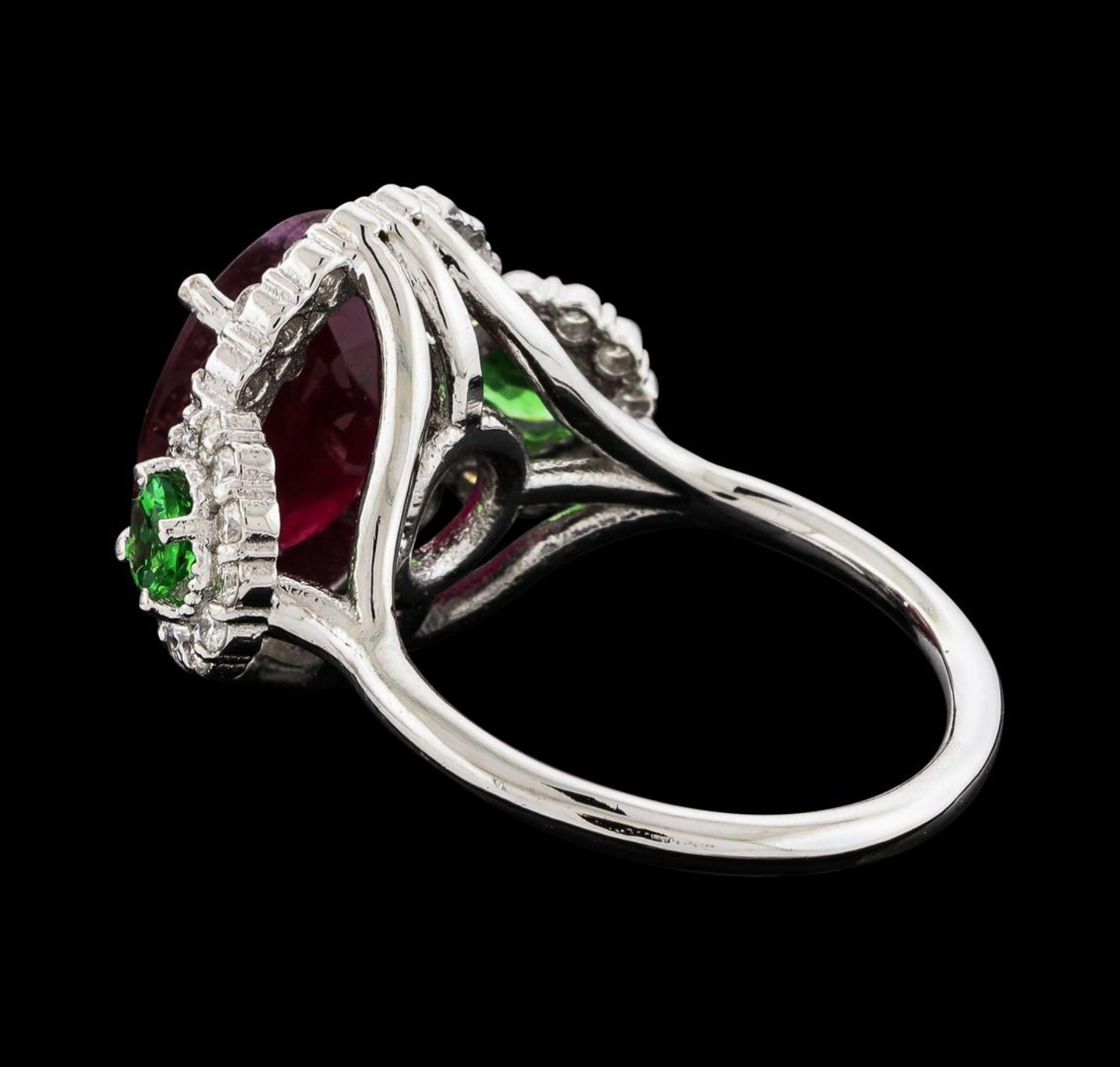 5.91 ctw Ruby, Tsavorite, and Diamond Ring - 14KT White Gold - Image 3 of 4