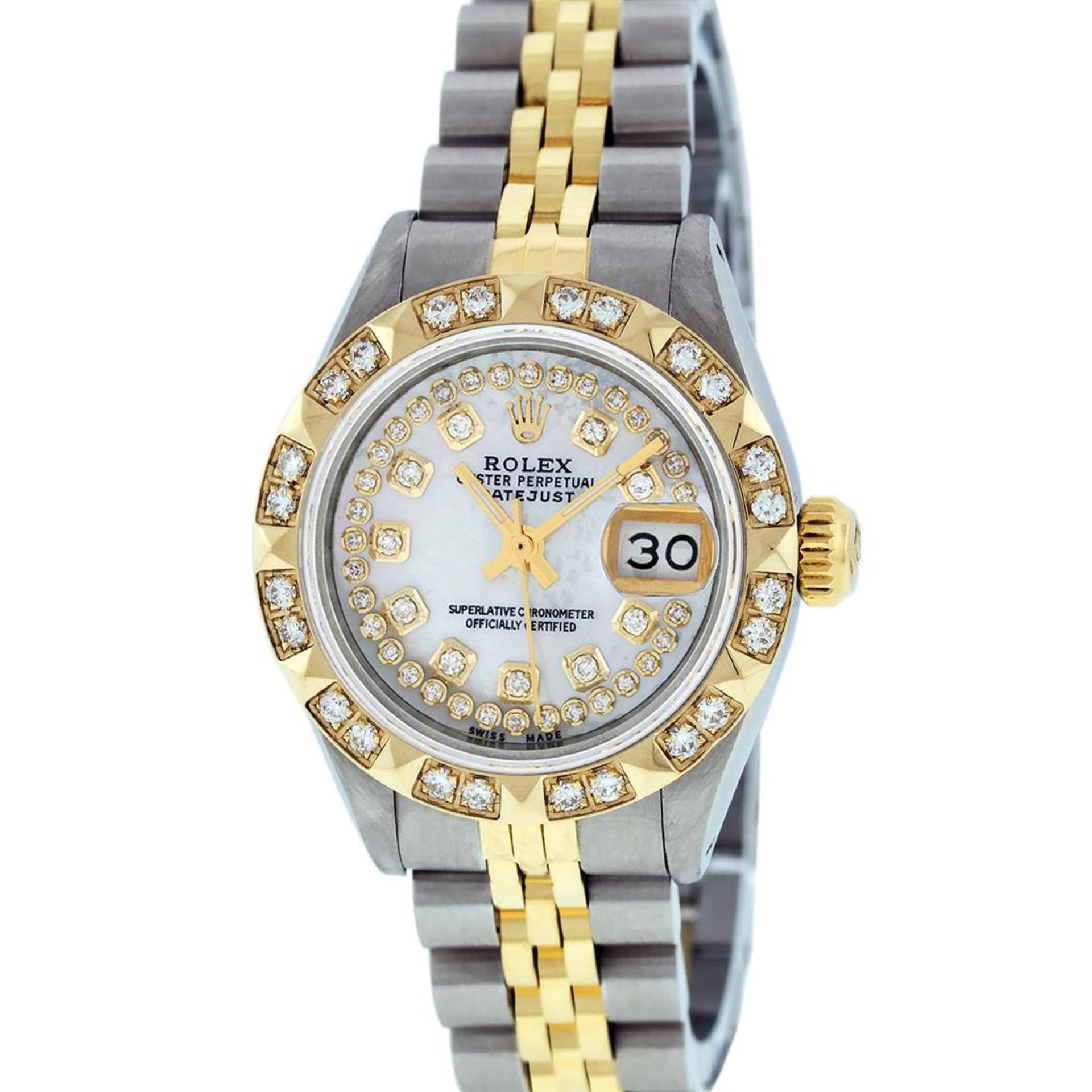 Rolex Ladies 2 Tone Mother Of Pearl Pyramid Diamond Datejust Wristwatch 26MM - Image 2 of 9