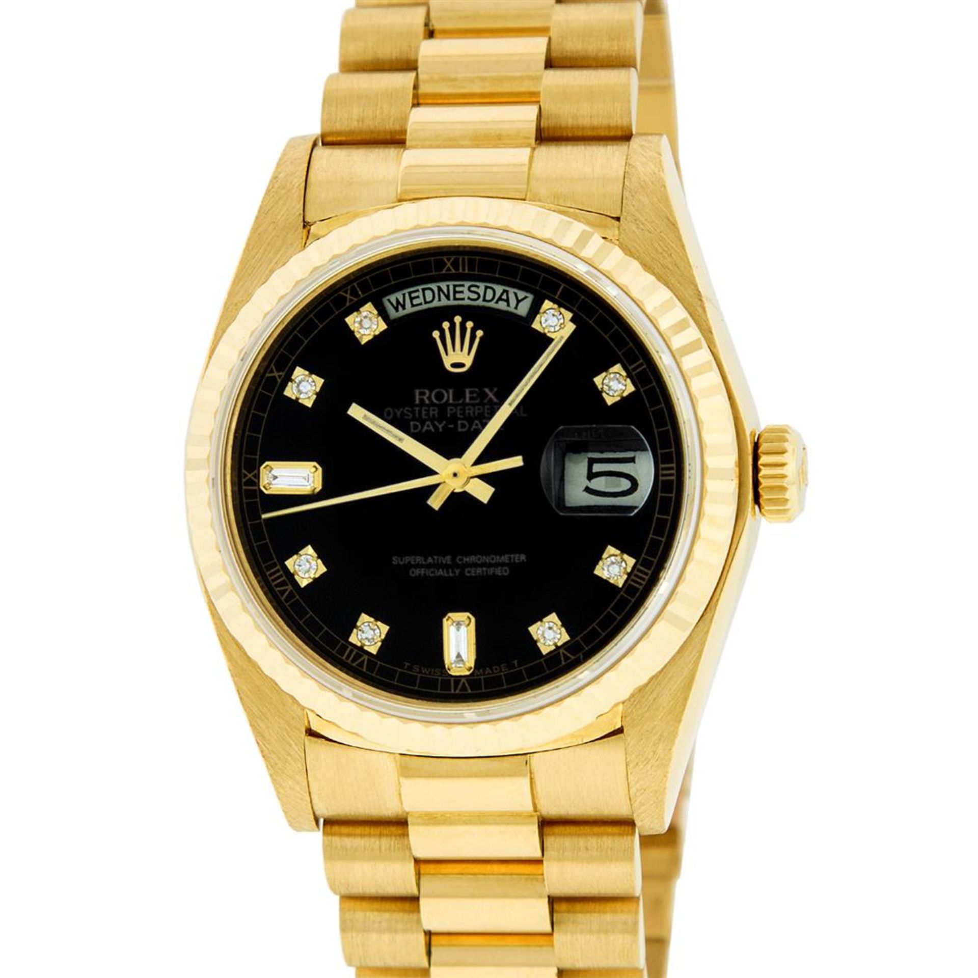 Rolex Mens 18K Yellow Gold Black Diamond Quickset President Wristwatch - Image 2 of 9