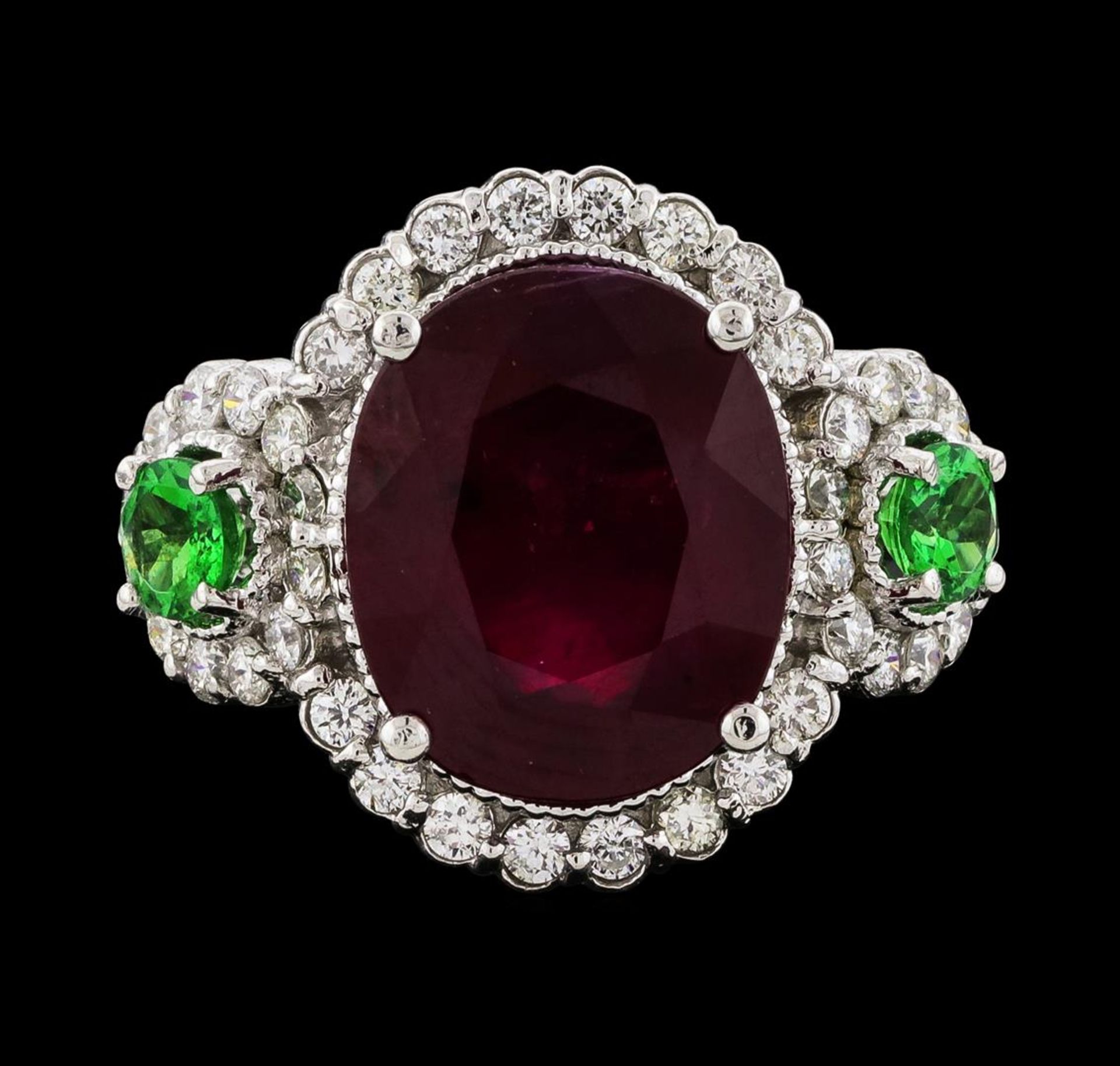 5.91 ctw Ruby, Tsavorite, and Diamond Ring - 14KT White Gold - Image 2 of 4