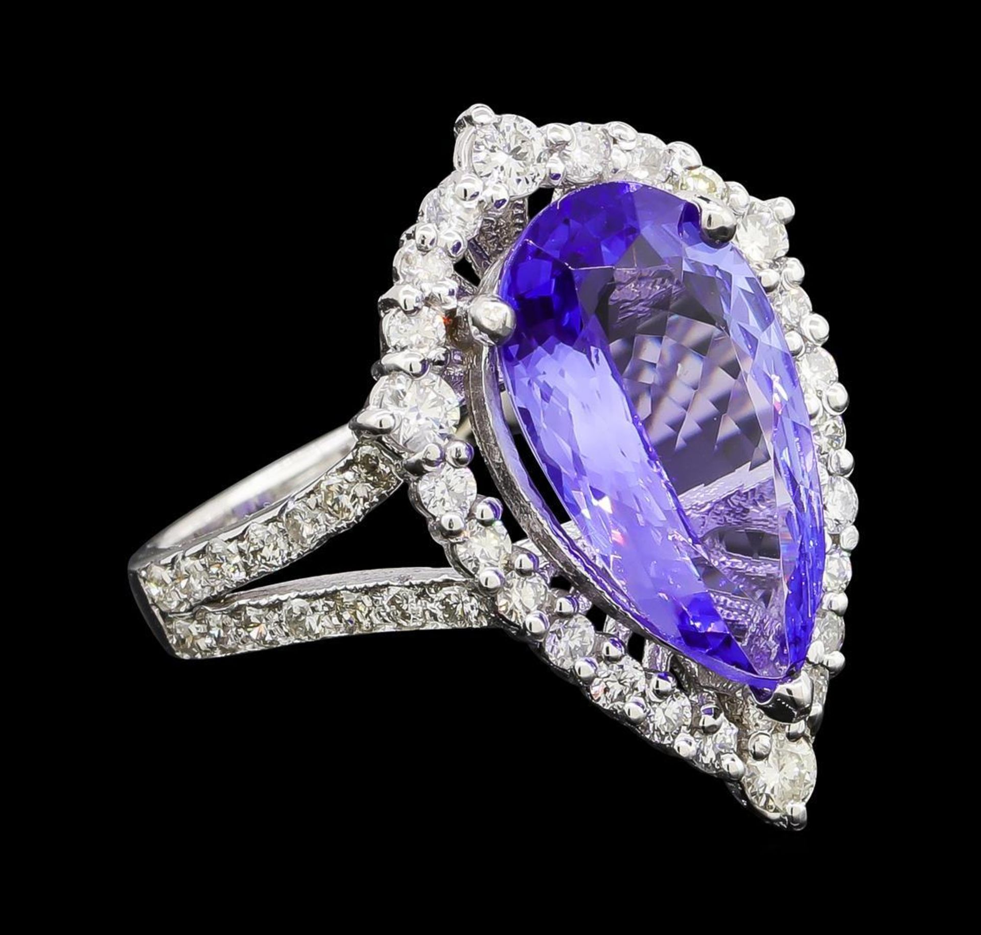 3.73 ctw Tanzanite and Diamond Ring - 14KT White Gold