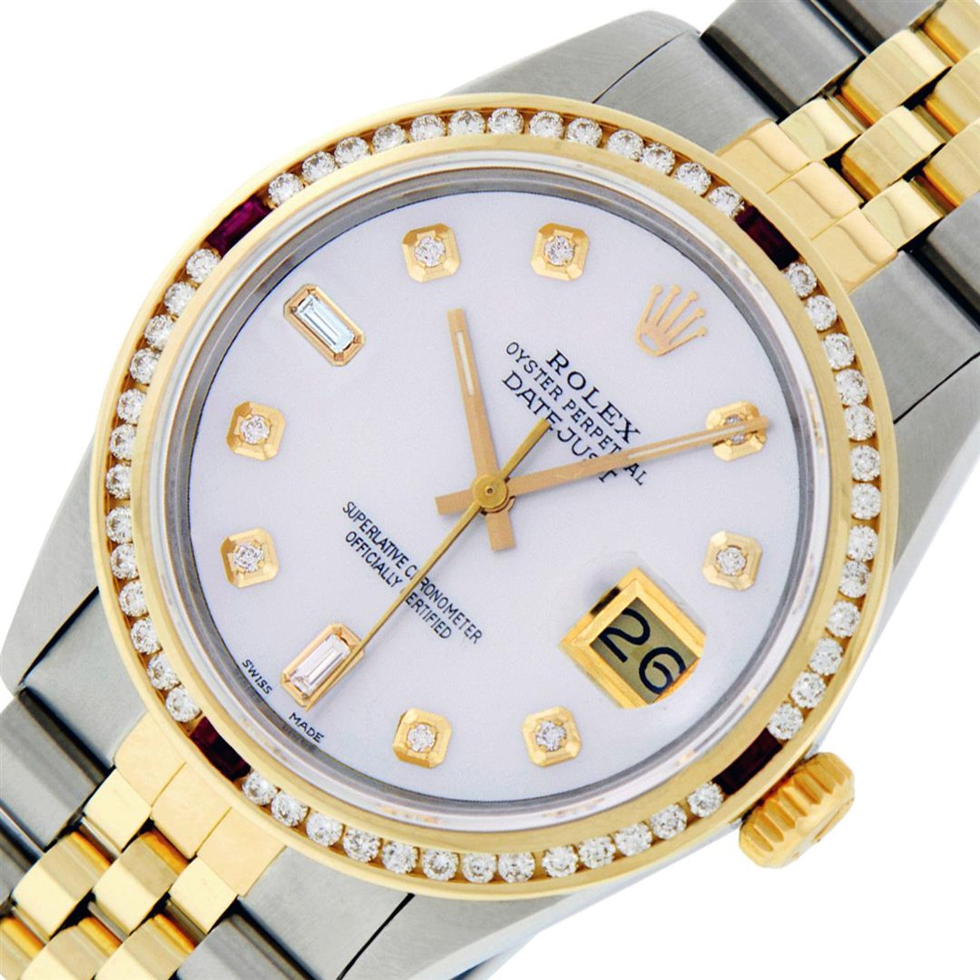 Rolex Mens 2 Tone MOP Ruby Diamond Channel Set Datejust Wristwatch - Image 2 of 9