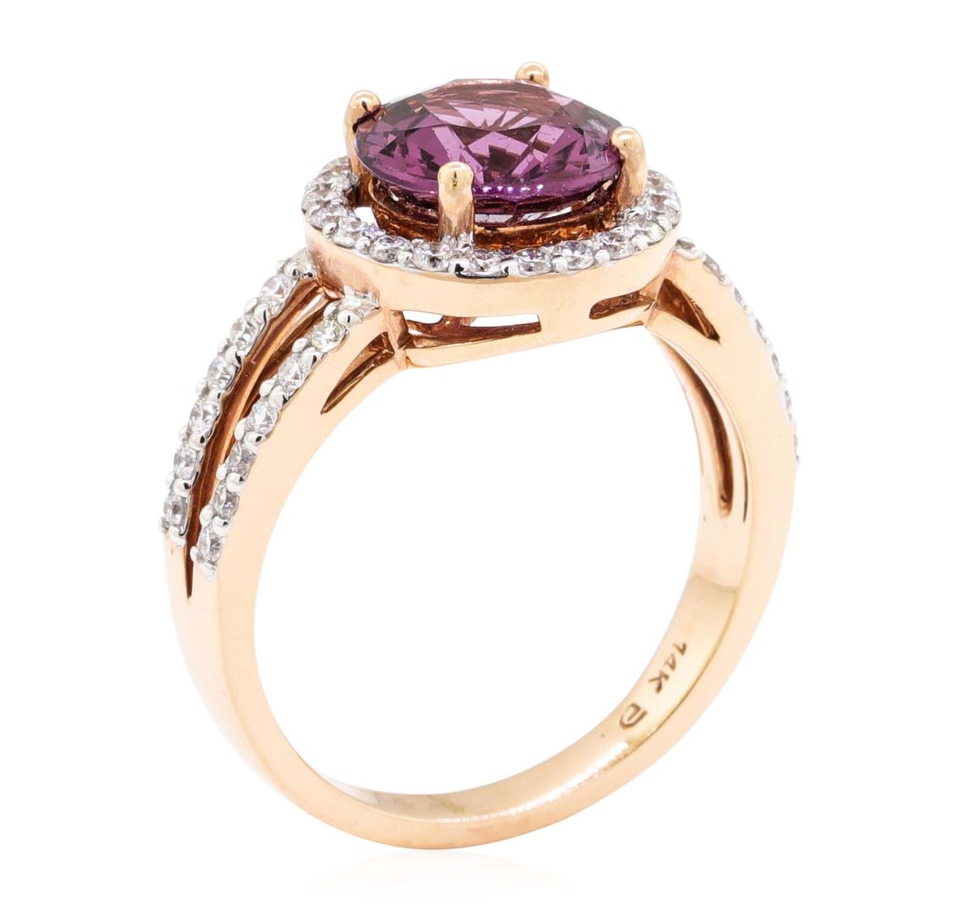 2.94 ctw Round Mixed Lavender Spinel And Round Brilliant Cut Diamond Ring - 14KT - Image 4 of 5