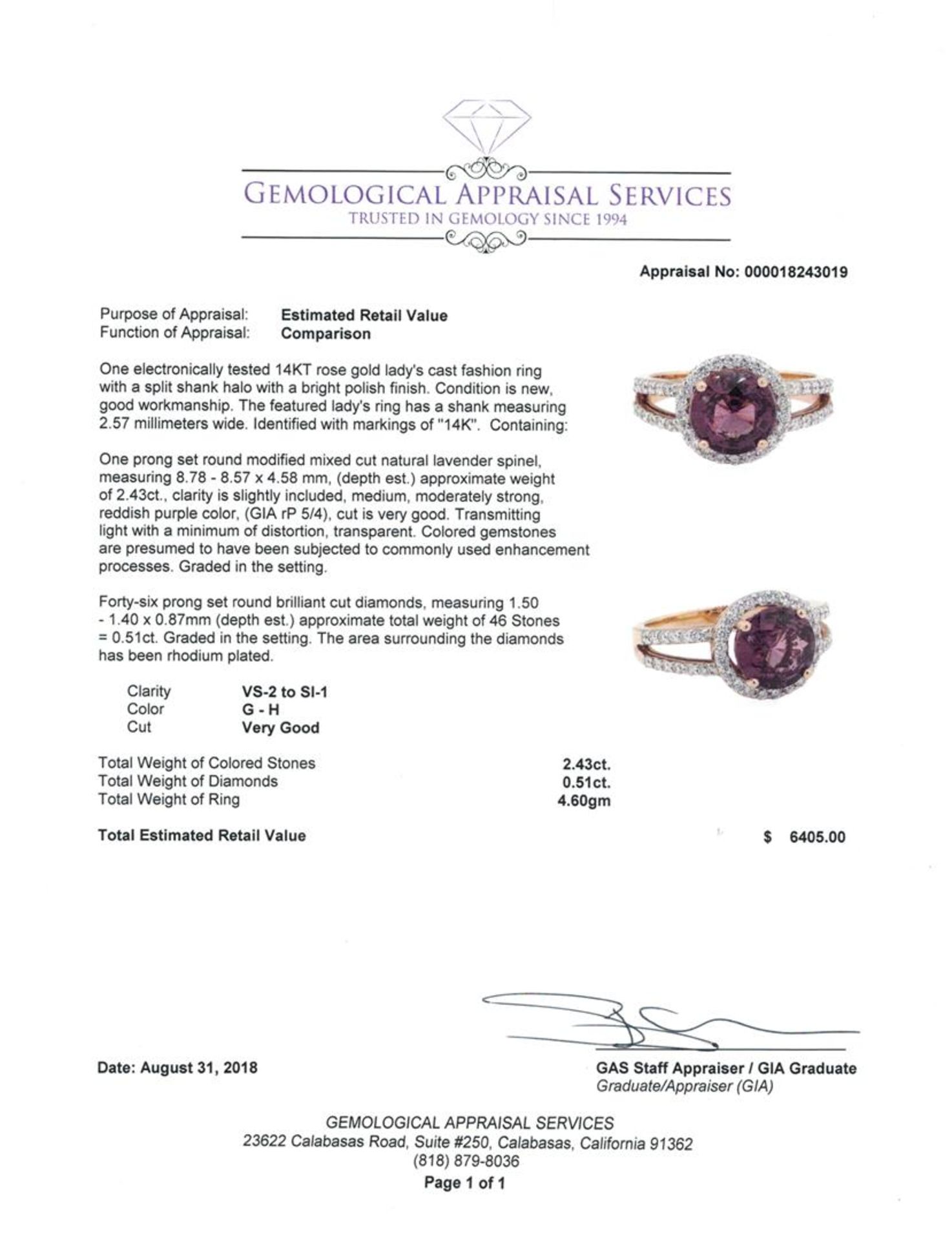 2.94 ctw Round Mixed Lavender Spinel And Round Brilliant Cut Diamond Ring - 14KT - Image 5 of 5