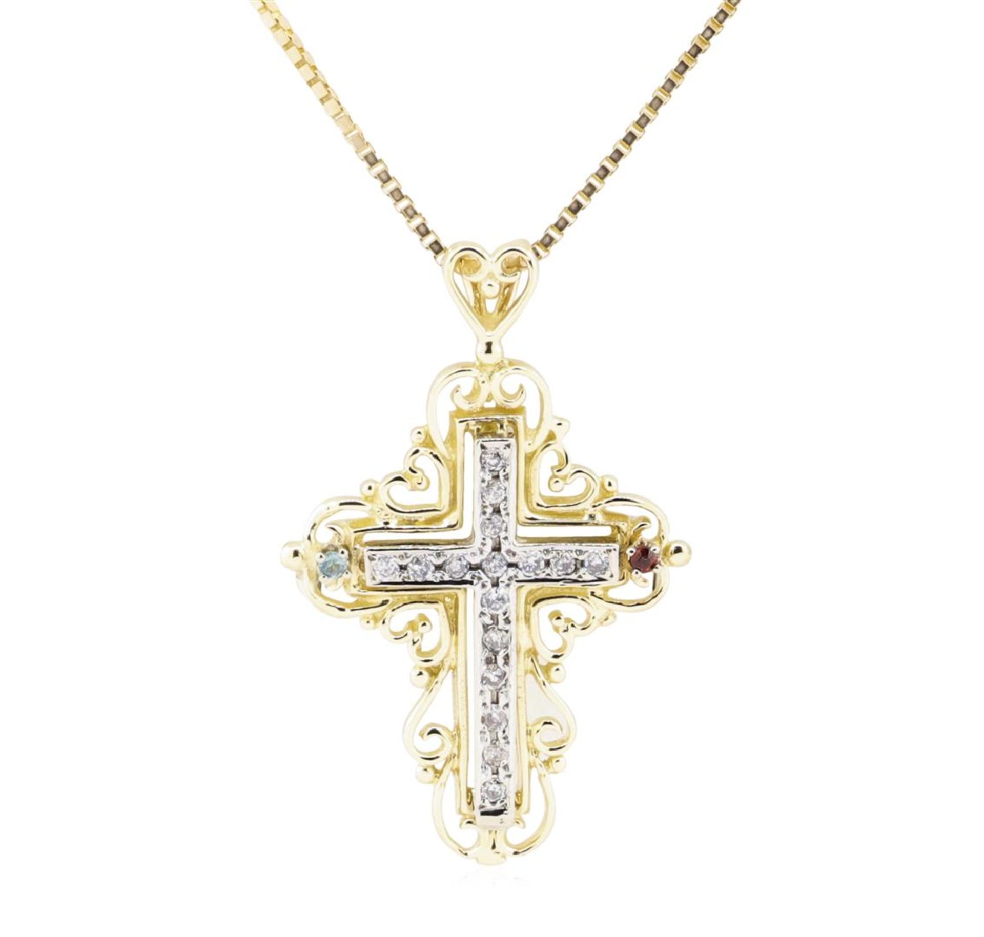 0.18 ctw Diamond Cross Pendant with Chain - 14KT Yellow and White Gold - Image 2 of 2